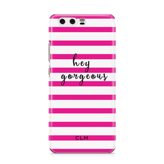 Personalised Initials Pink Striped Huawei P10 Phone Case