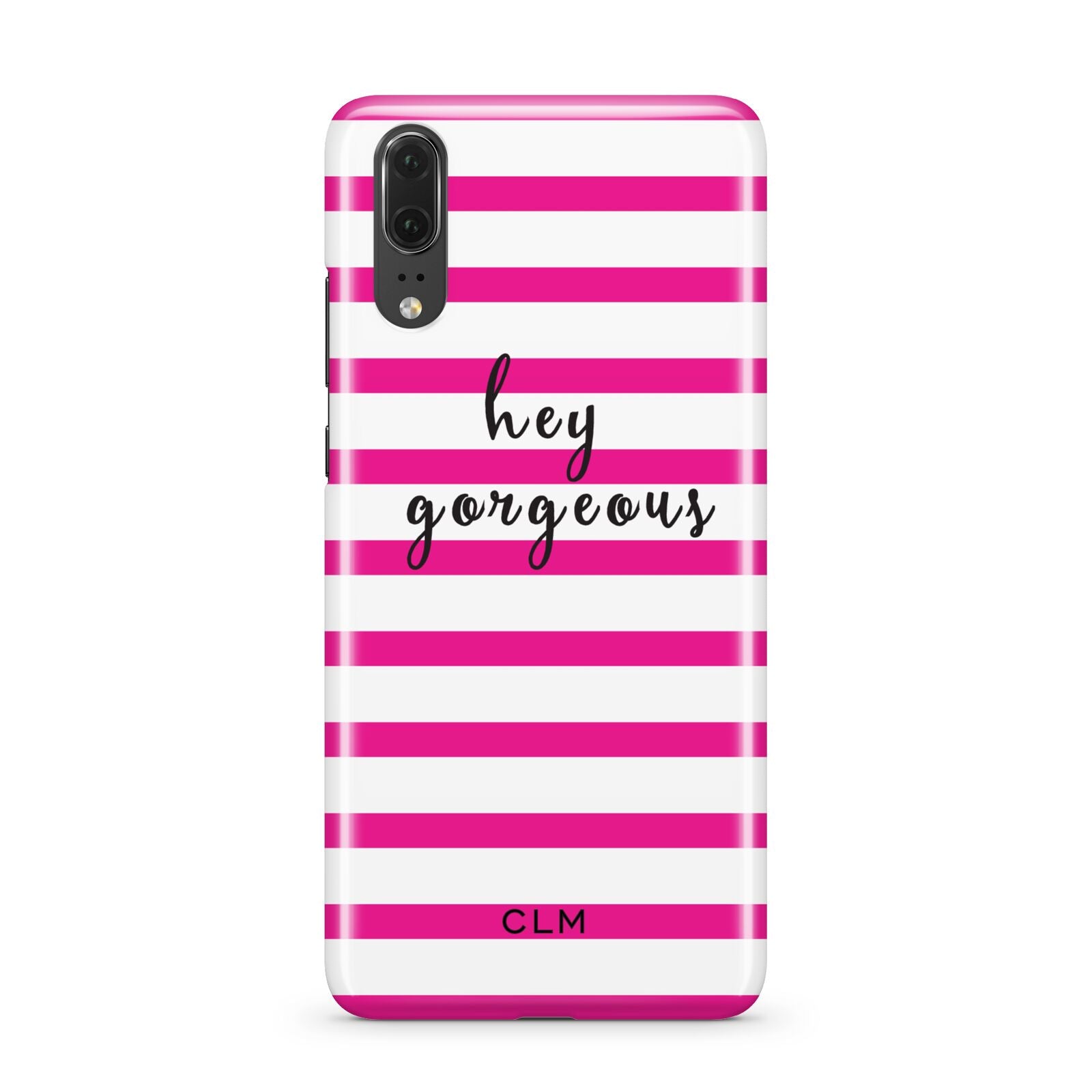 Personalised Initials Pink Striped Huawei P20 Phone Case