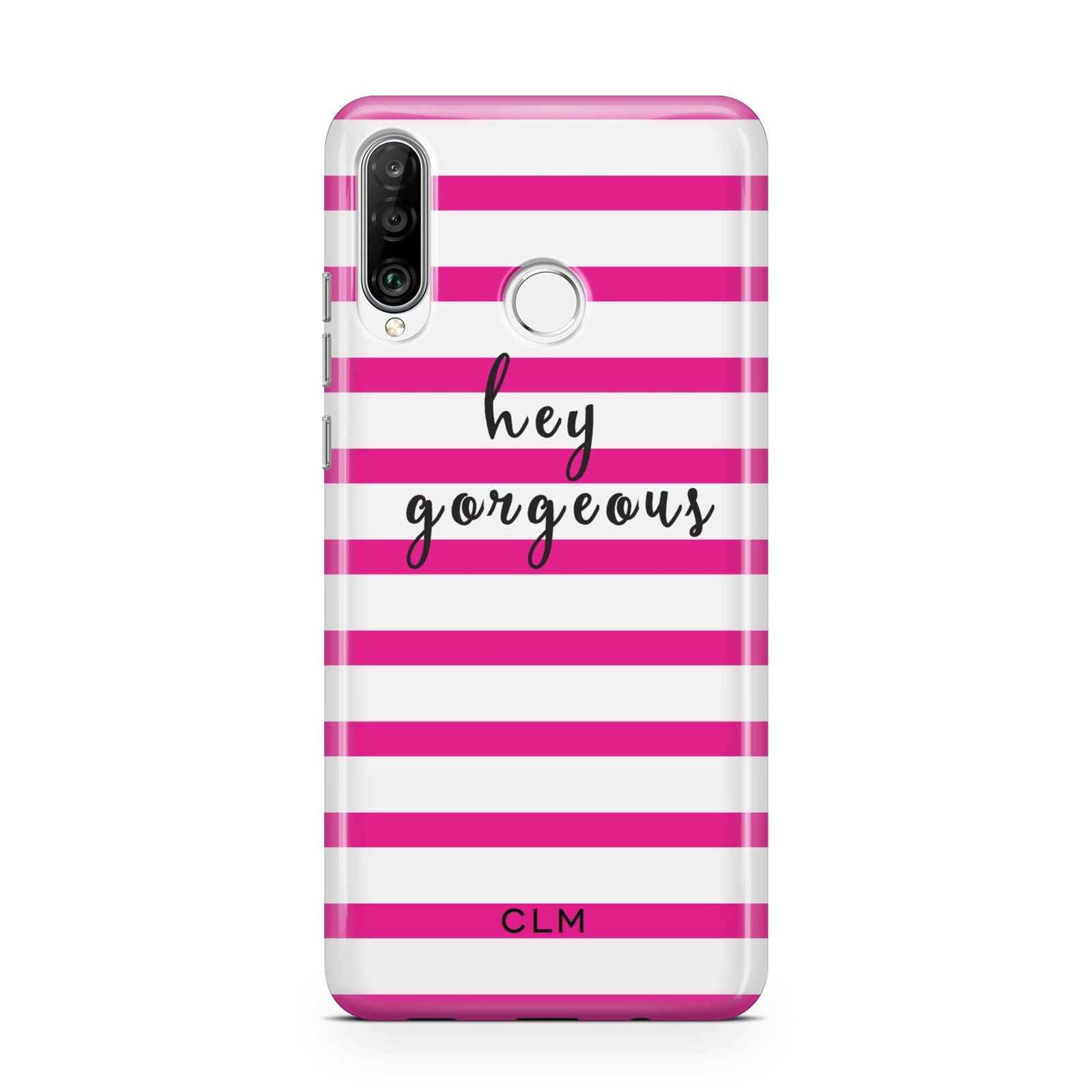 Personalised Initials Pink Striped Huawei P30 Lite Phone Case