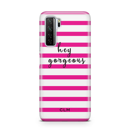 Personalised Initials Pink Striped Huawei P40 Lite 5G Phone Case