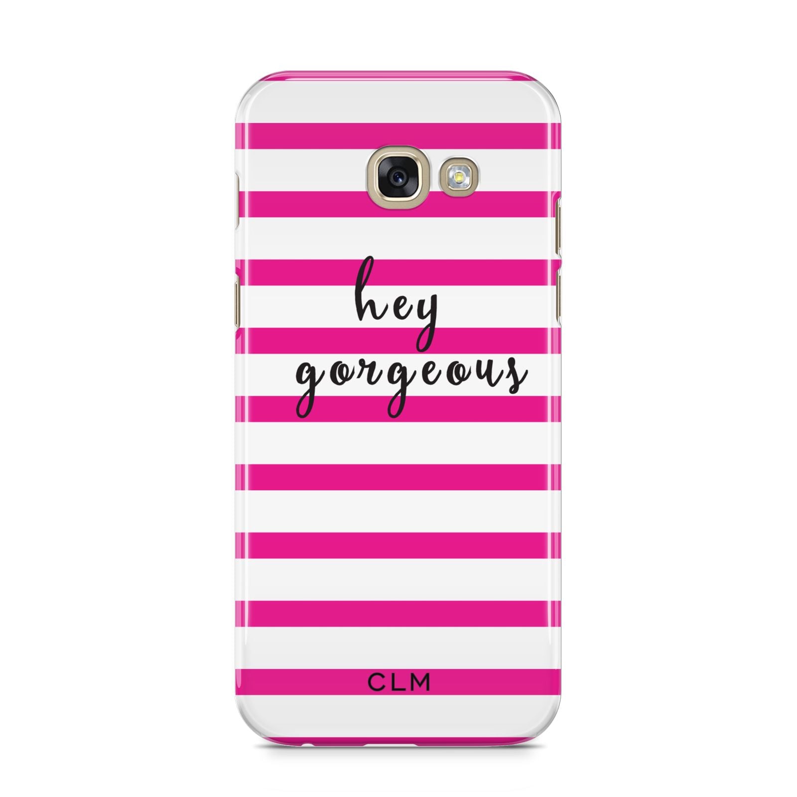 Personalised Initials Pink Striped Samsung Galaxy A5 2017 Case on gold phone