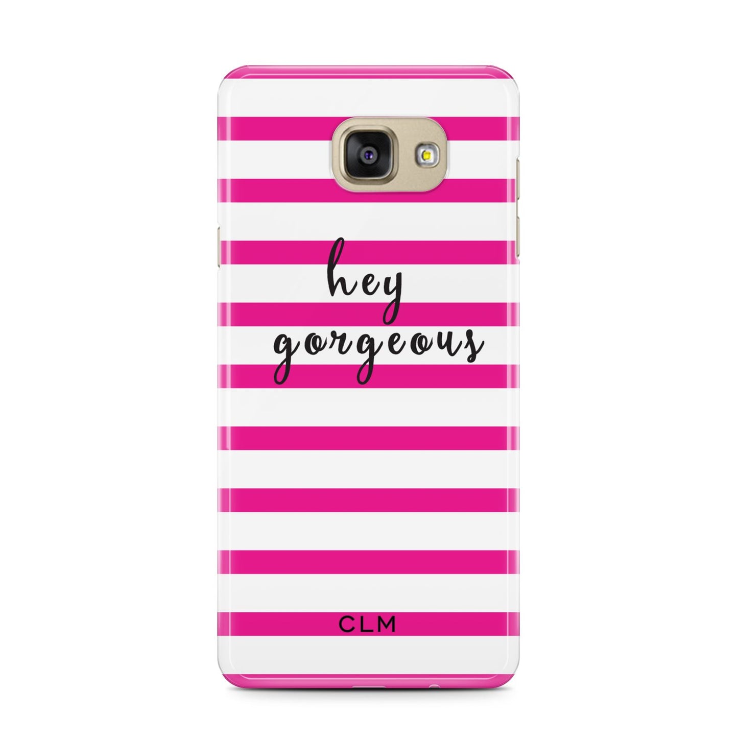 Personalised Initials Pink Striped Samsung Galaxy A7 2016 Case on gold phone