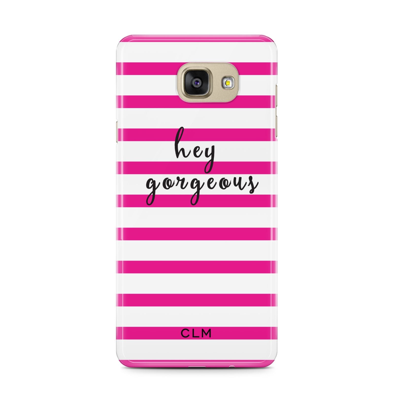 Personalised Initials Pink Striped Samsung Galaxy A7 2016 Case on gold phone