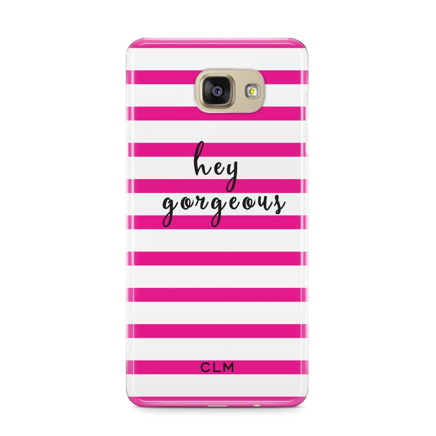 Personalised Initials Pink Striped Samsung Galaxy A9 2016 Case on gold phone