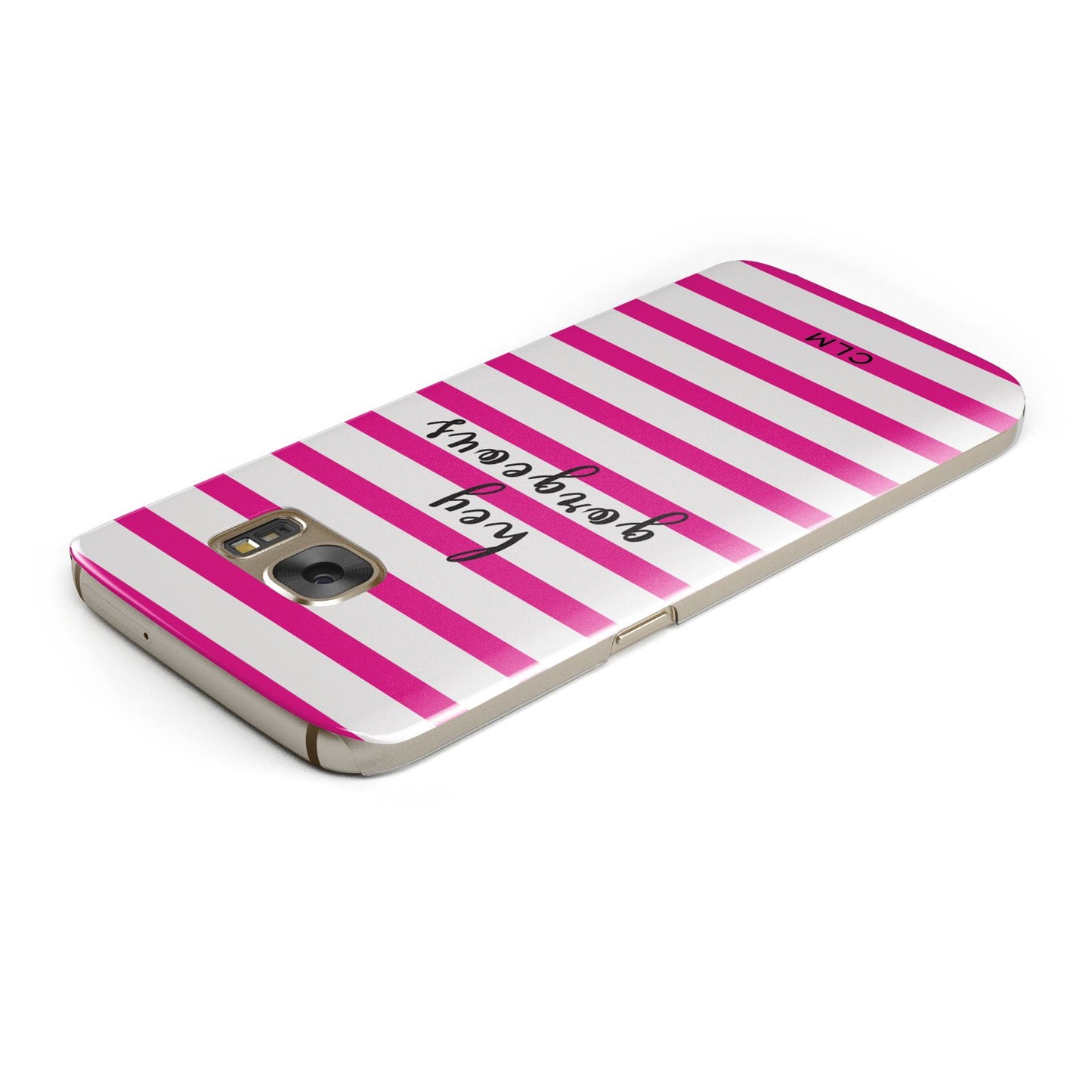 Personalised Initials Pink Striped Samsung Galaxy Case Top Cutout