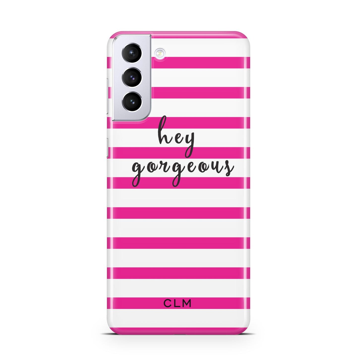 Personalised Initials Pink Striped Samsung S21 Plus Phone Case