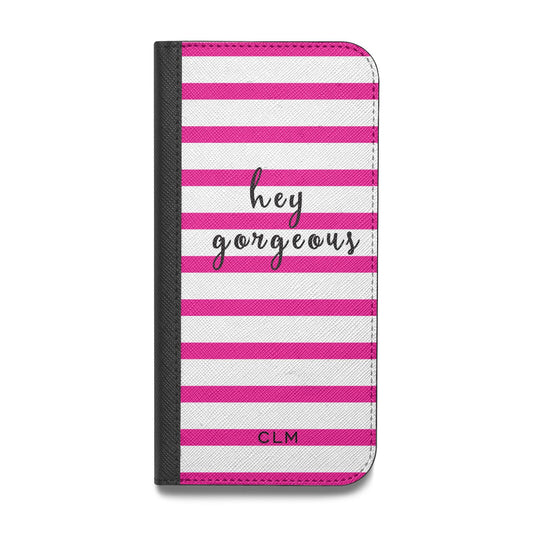 Personalised Initials Pink Striped Vegan Leather Flip Samsung Case