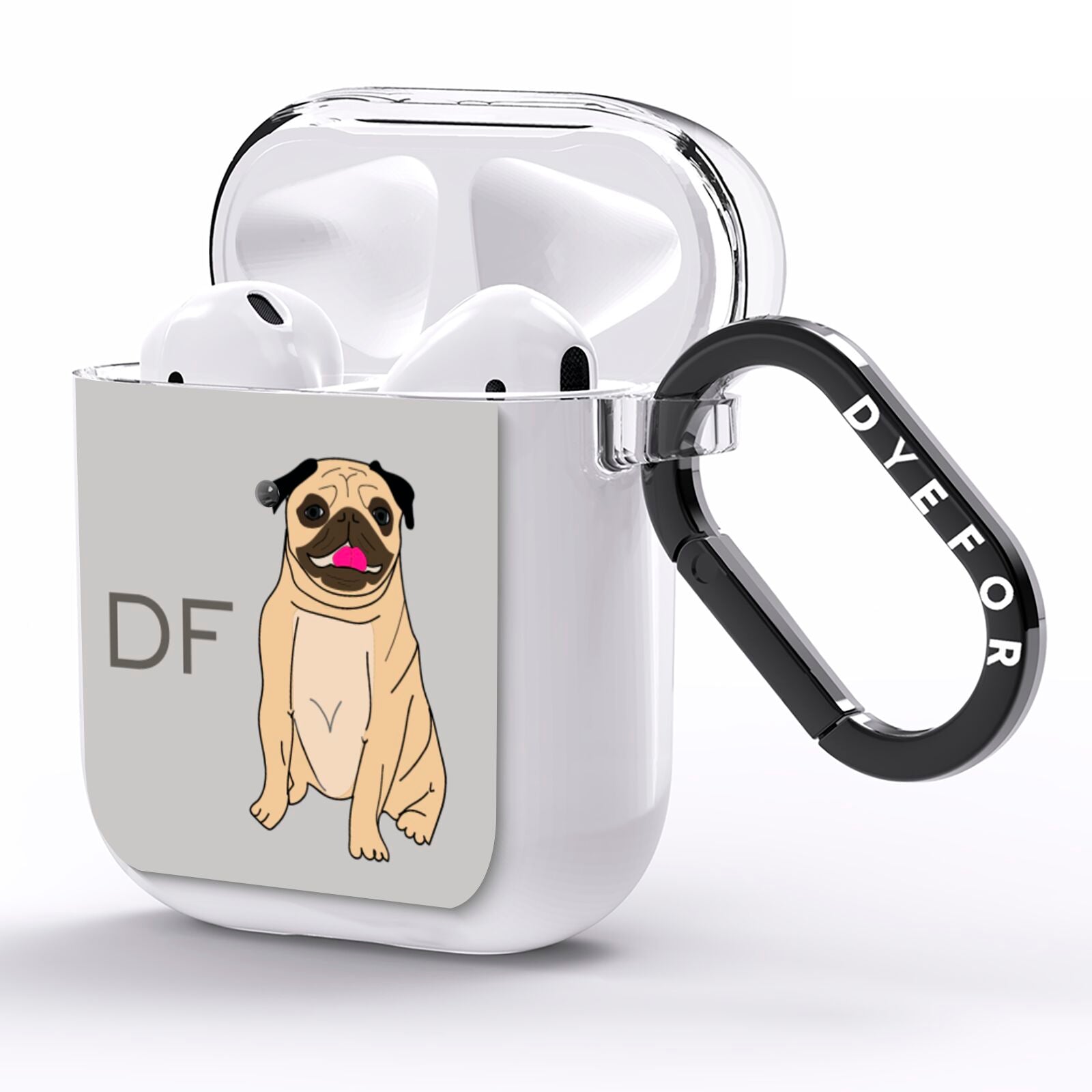 Personalised Initials Pug AirPods Clear Case Side Image