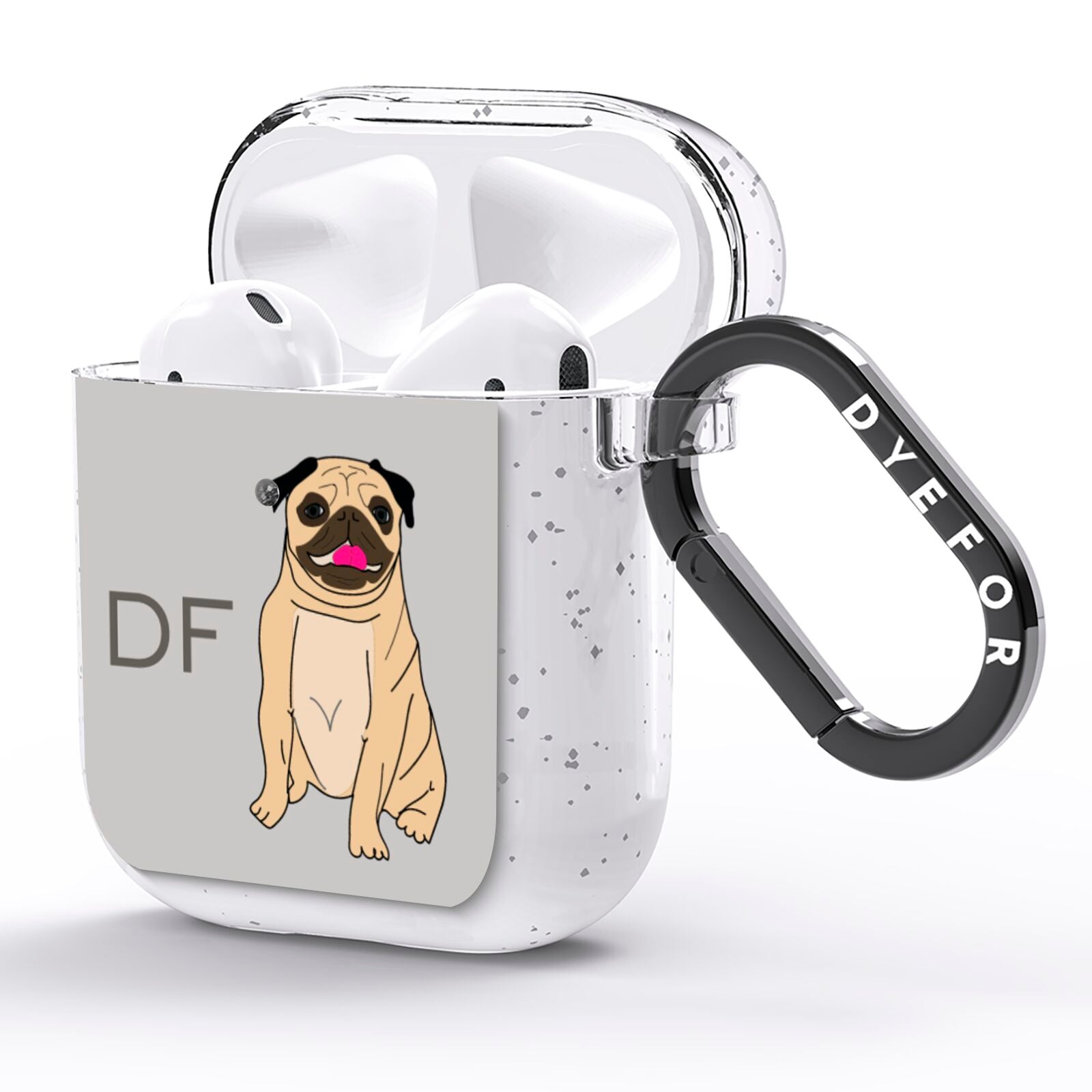 Personalised Initials Pug AirPods Glitter Case Side Image