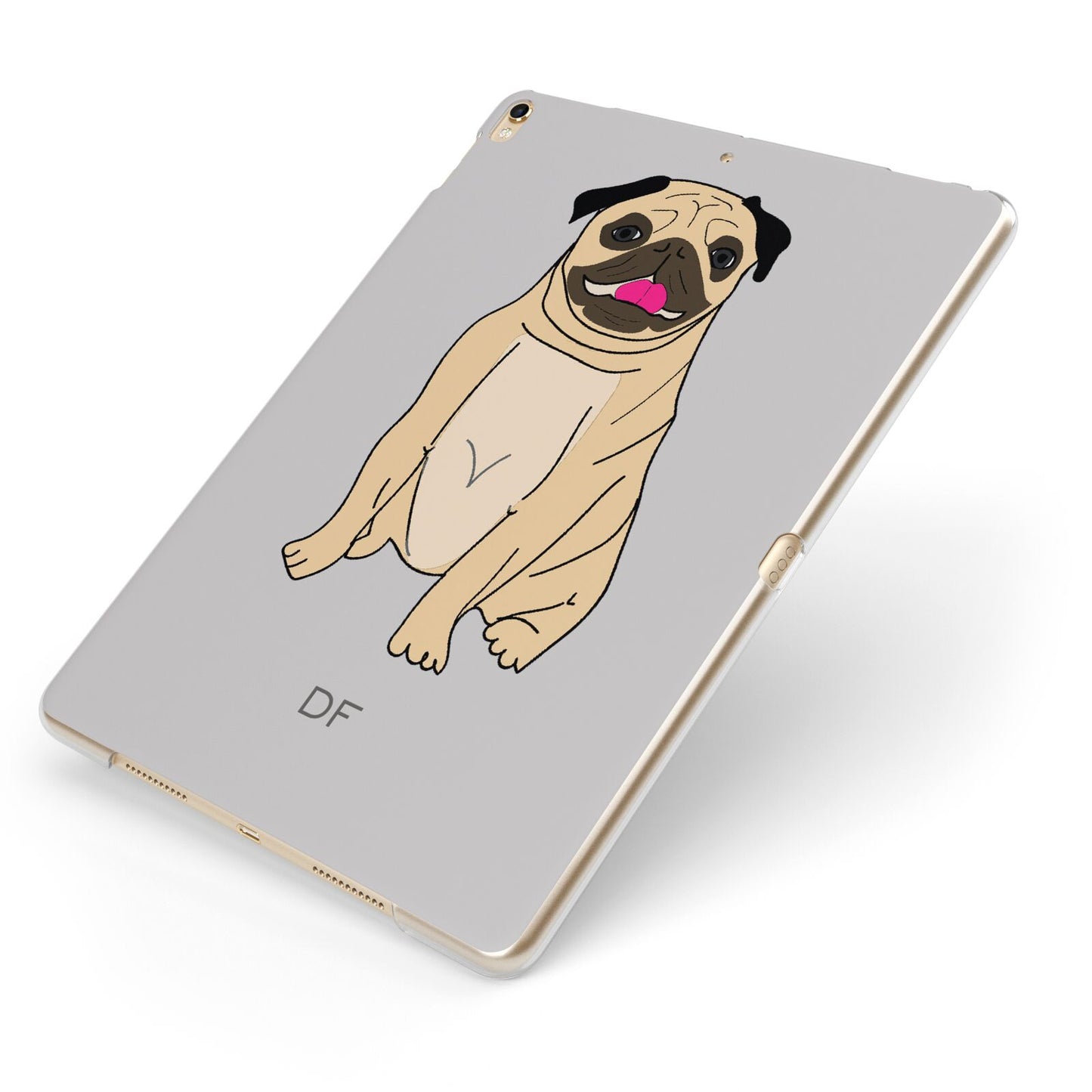 Personalised Initials Pug Apple iPad Case on Gold iPad Side View