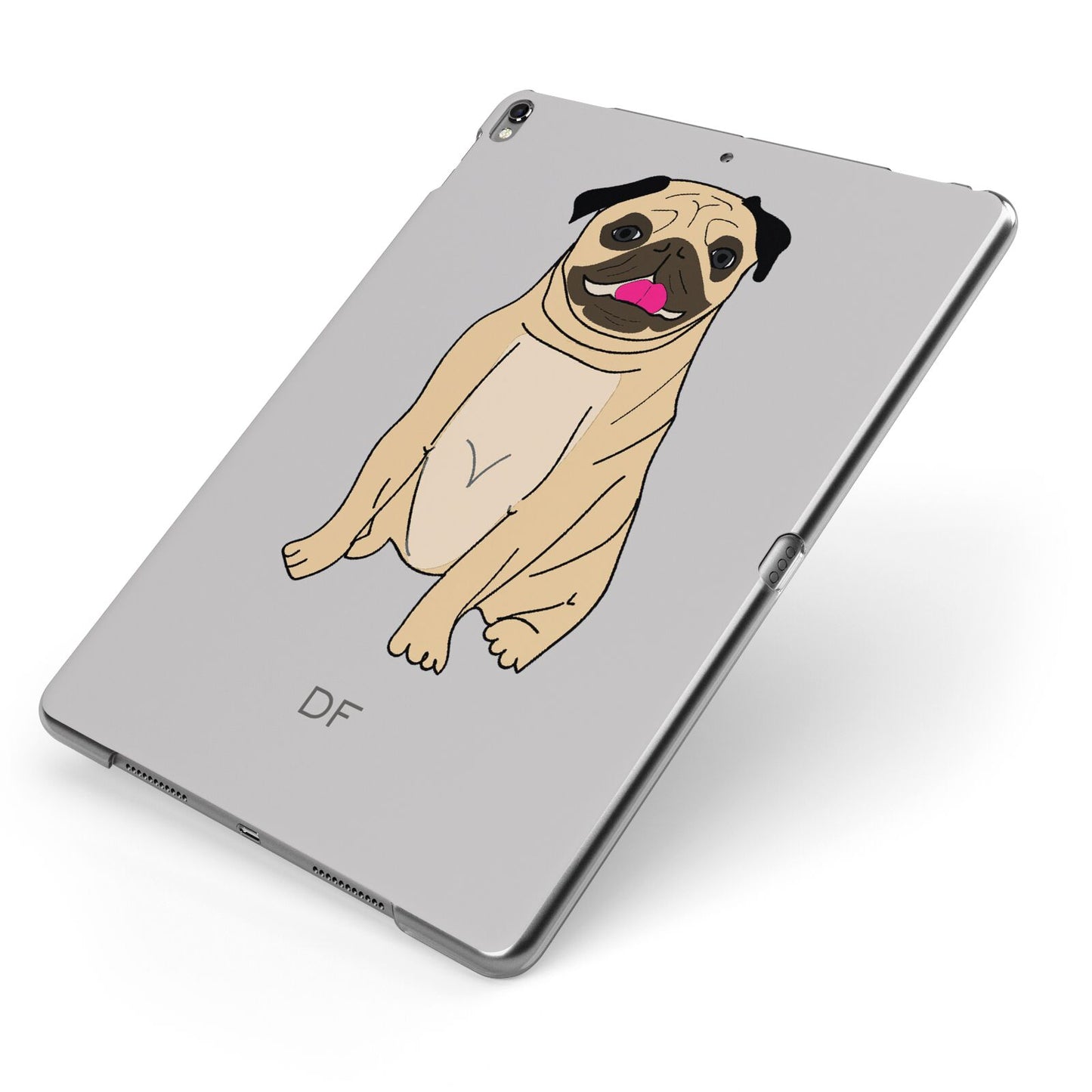 Personalised Initials Pug Apple iPad Case on Grey iPad Side View