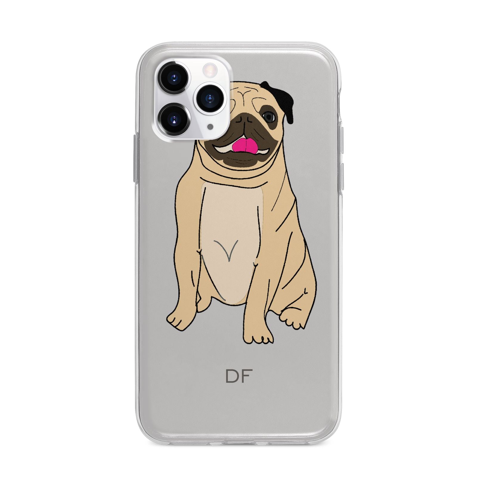 Personalised Initials Pug Apple iPhone 11 Pro Max in Silver with Bumper Case