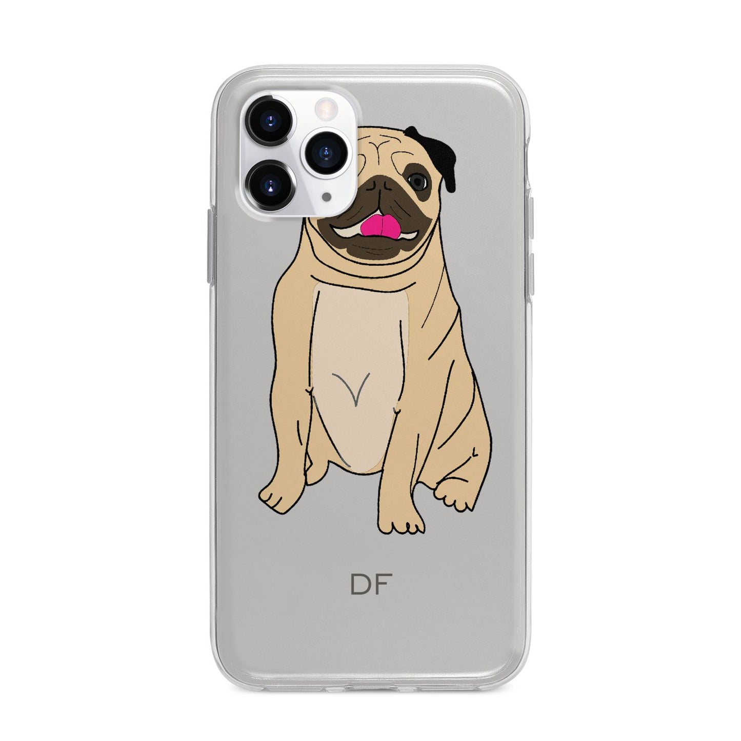 Personalised Initials Pug Apple iPhone 11 Pro in Silver with Bumper Case