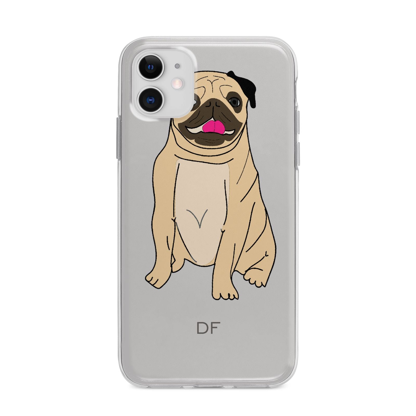 Personalised Initials Pug Apple iPhone 11 in White with Bumper Case