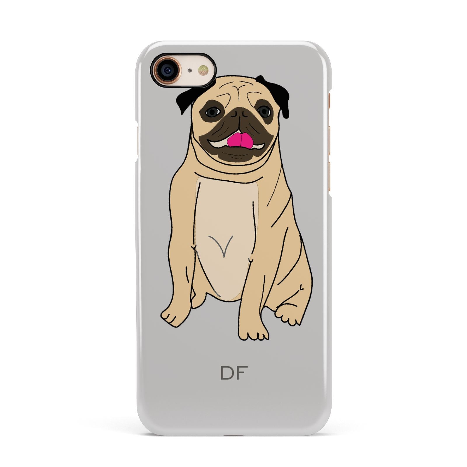 Personalised Initials Pug Apple iPhone 7 8 3D Snap Case