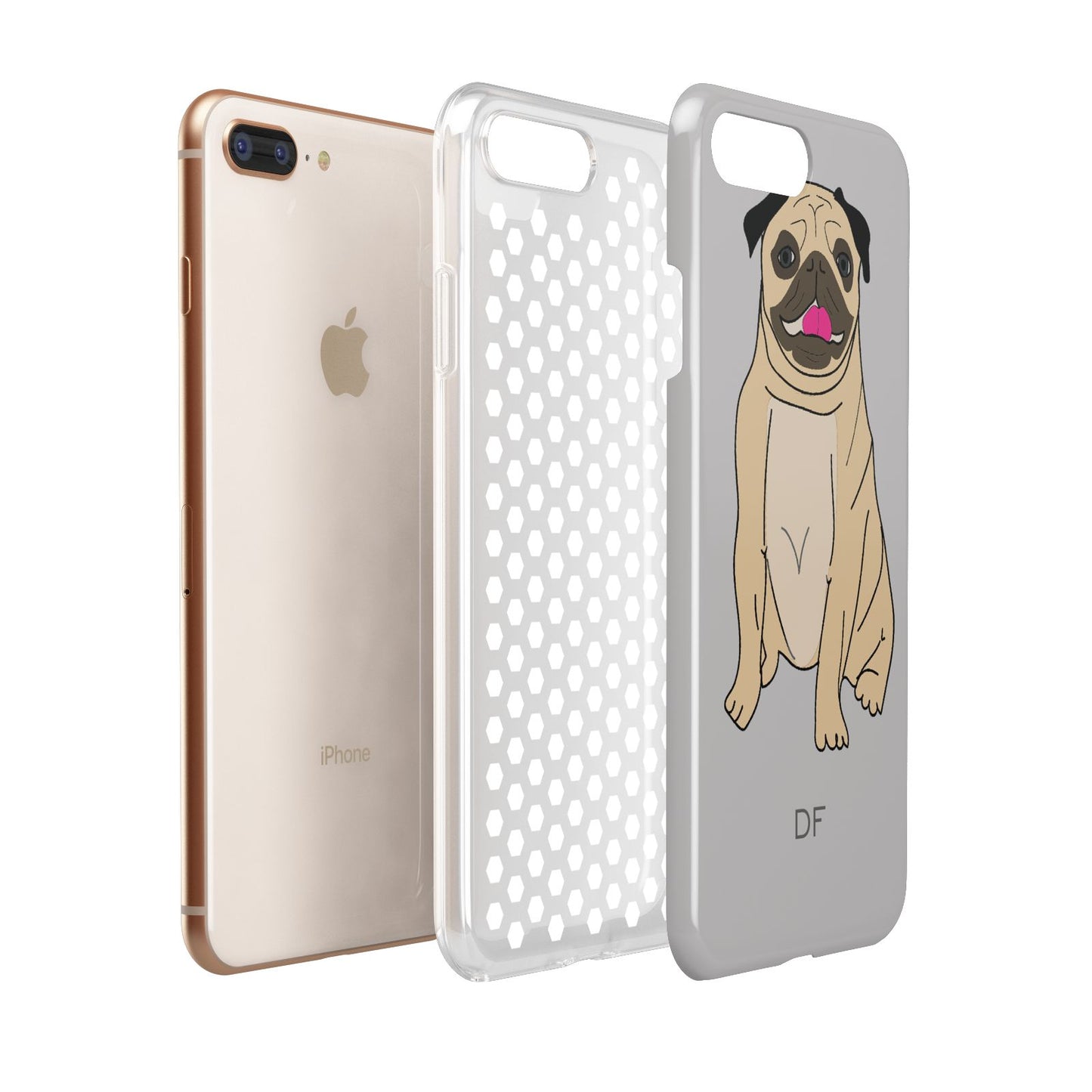 Personalised Initials Pug Apple iPhone 7 8 Plus 3D Tough Case Expanded View