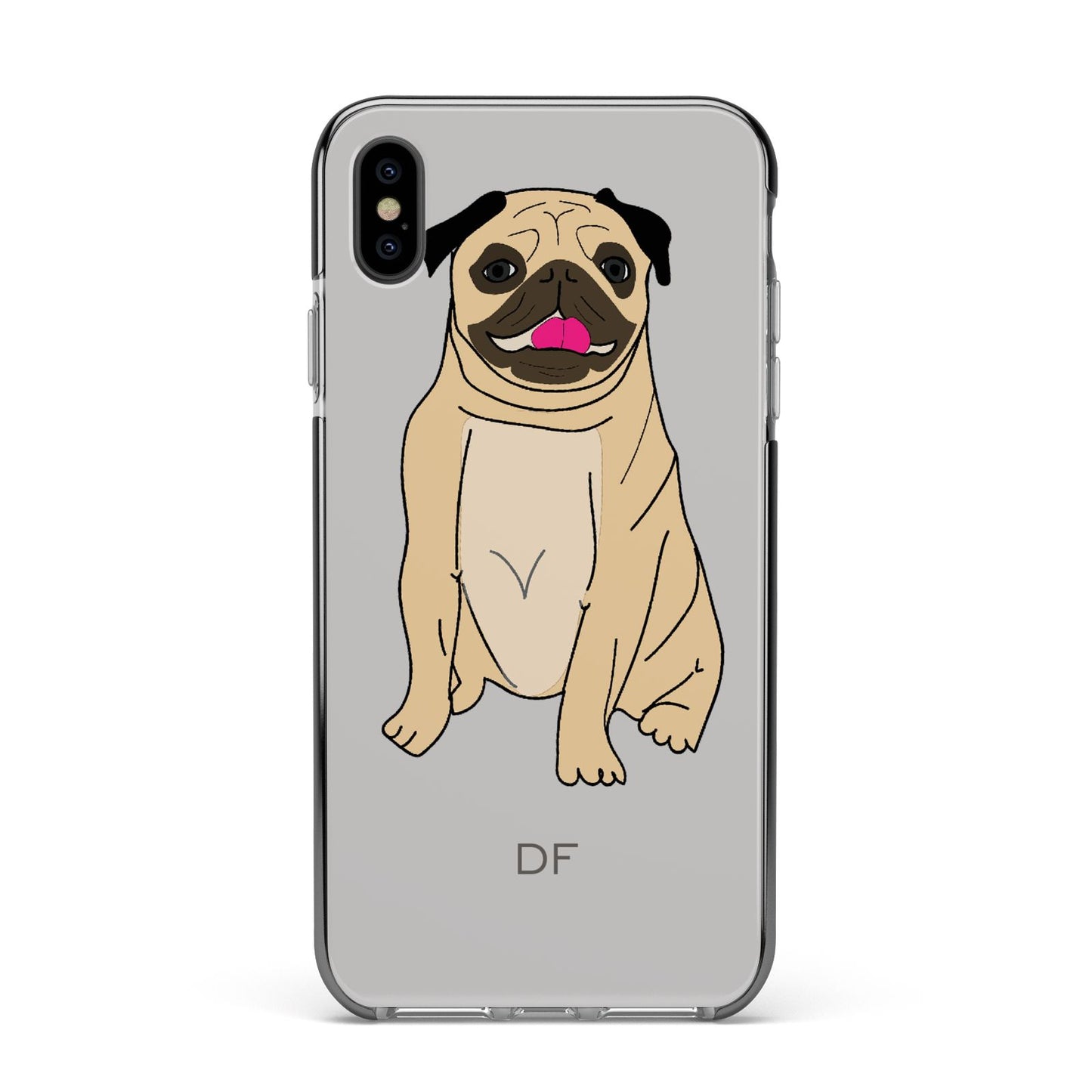 Personalised Initials Pug Apple iPhone Xs Max Impact Case Black Edge on Black Phone