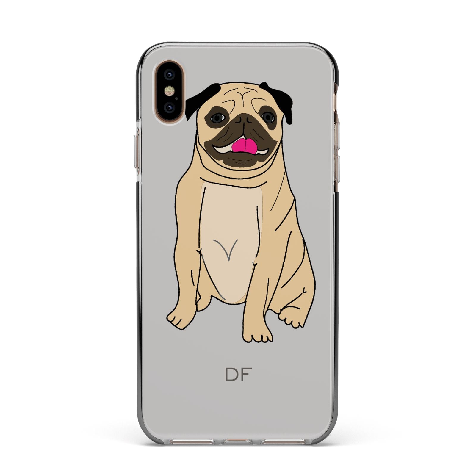 Personalised Initials Pug Apple iPhone Xs Max Impact Case Black Edge on Gold Phone