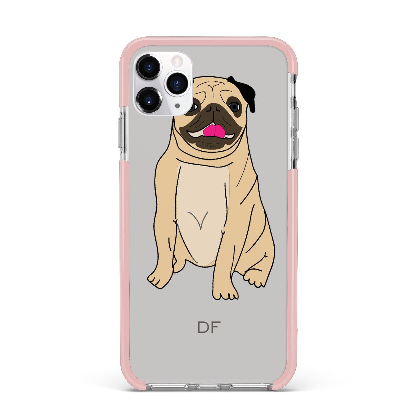 Personalised Initials Pug iPhone 11 Pro Max Impact Pink Edge Case