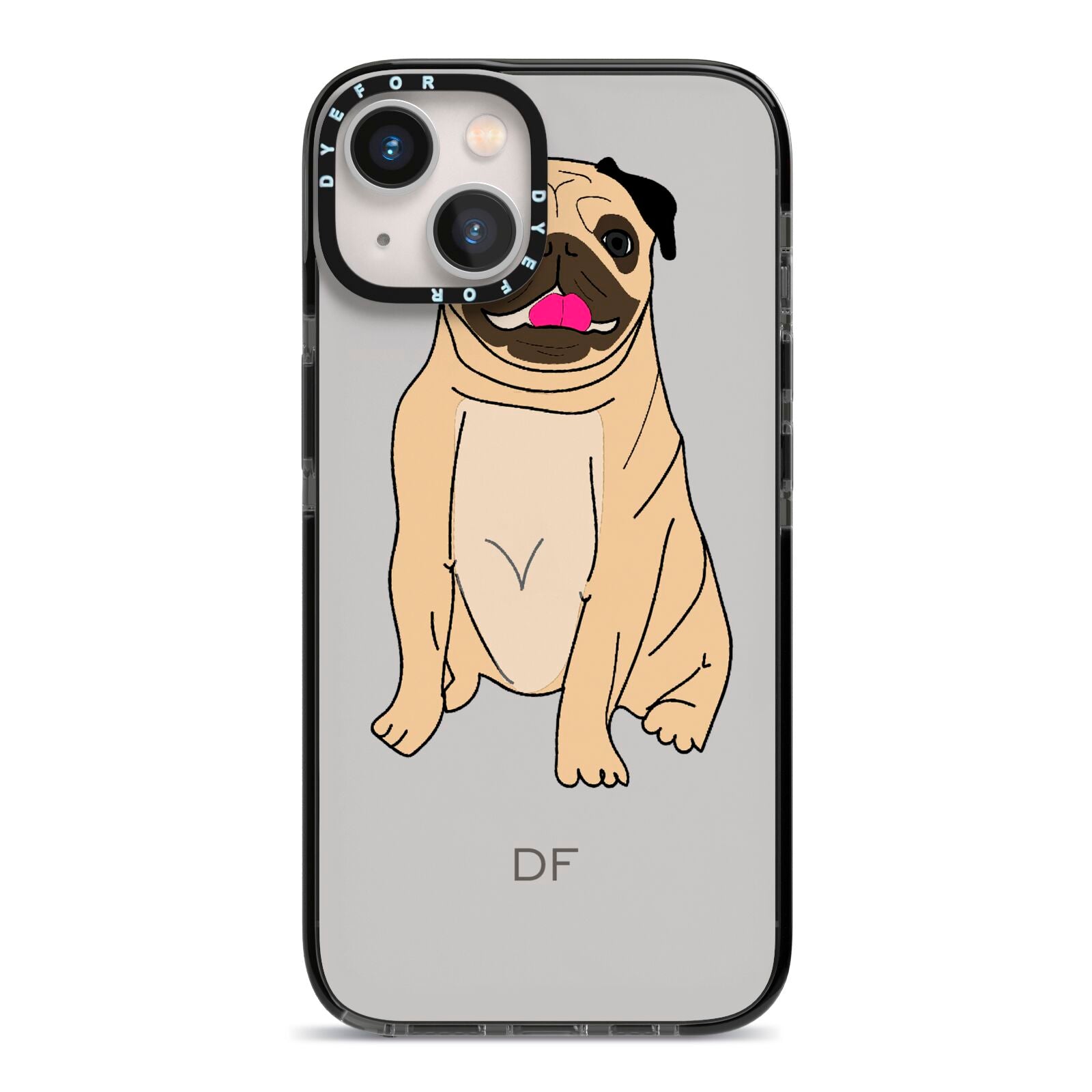 Personalised Initials Pug iPhone 13 Black Impact Case on Silver phone