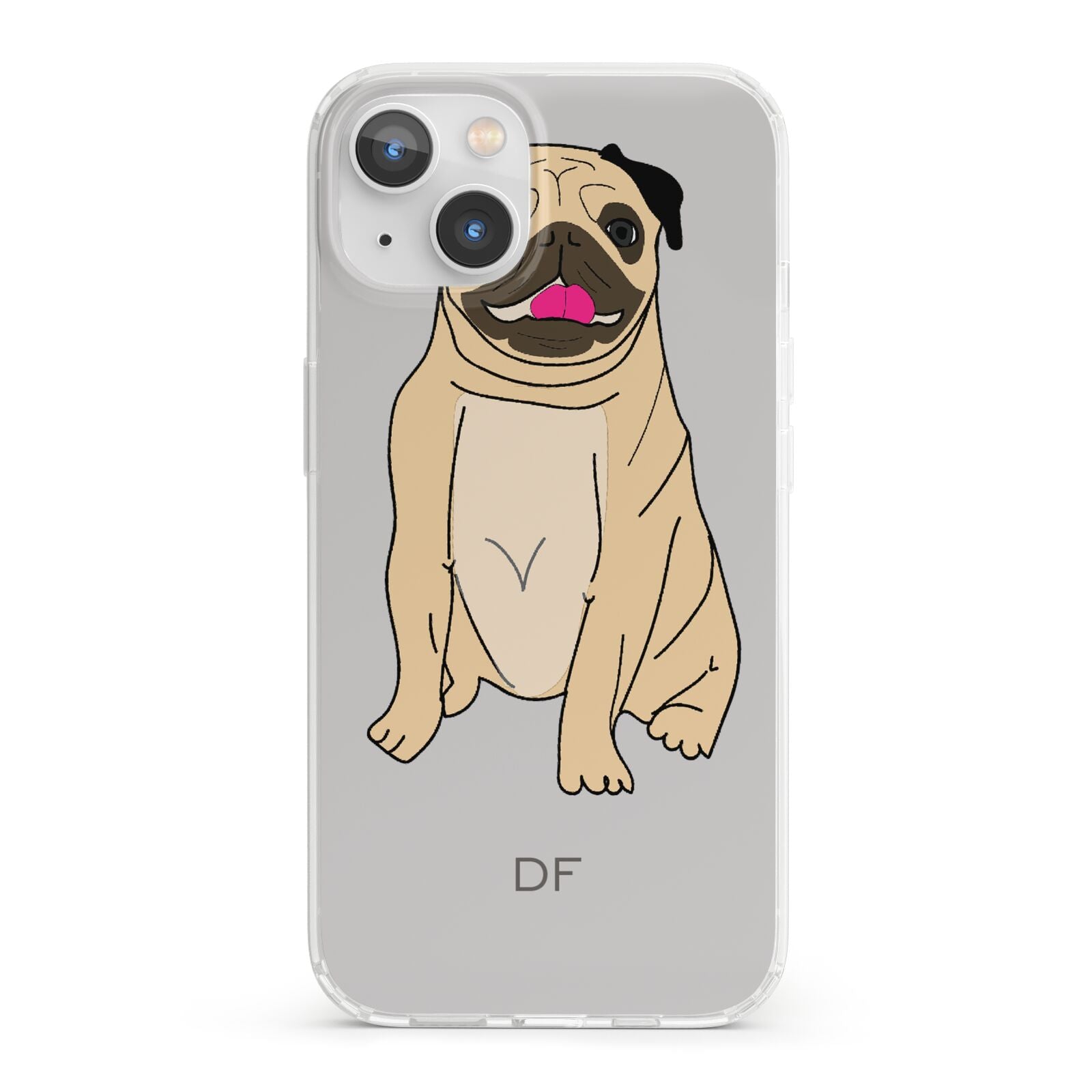 Personalised Initials Pug iPhone 13 Clear Bumper Case