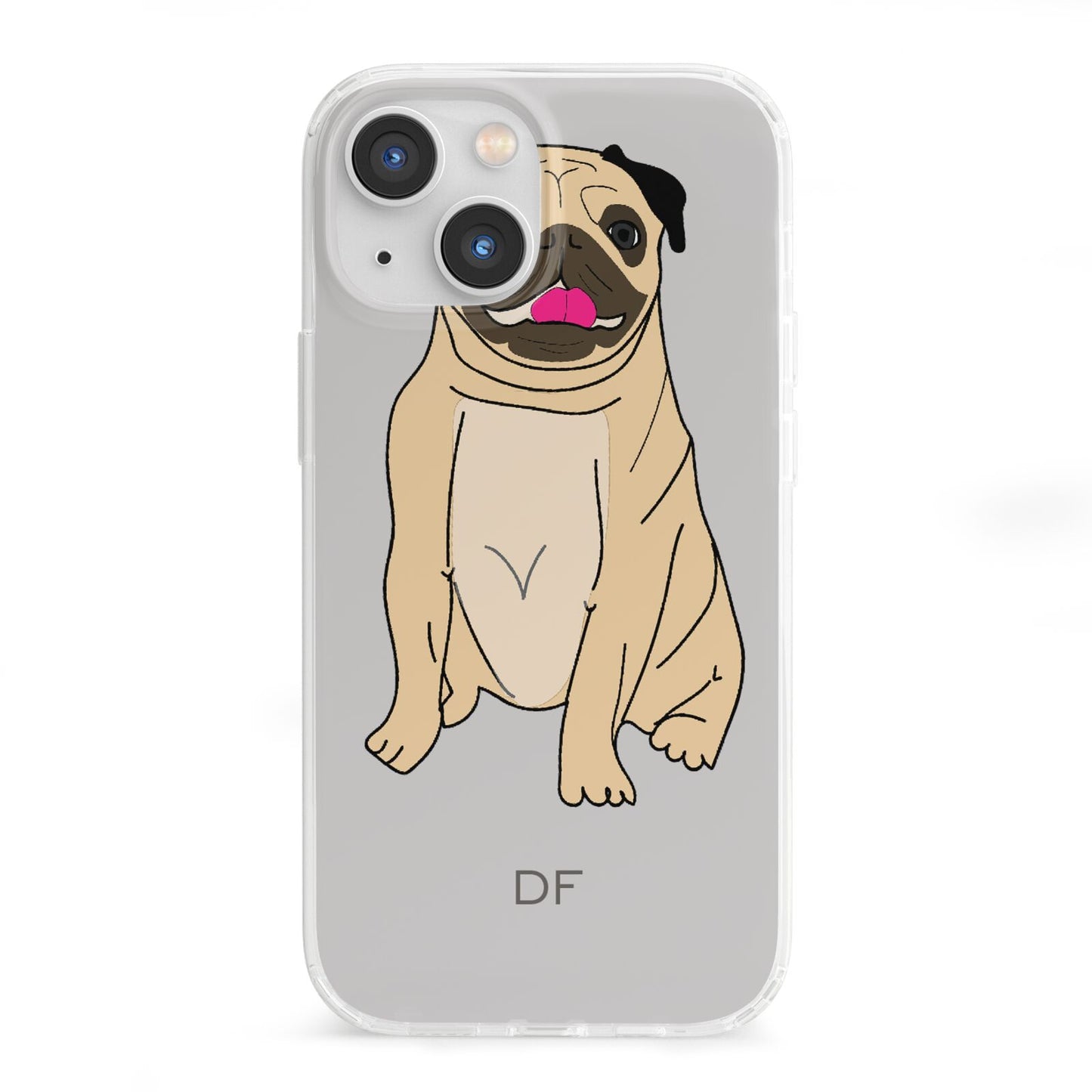 Personalised Initials Pug iPhone 13 Mini Clear Bumper Case