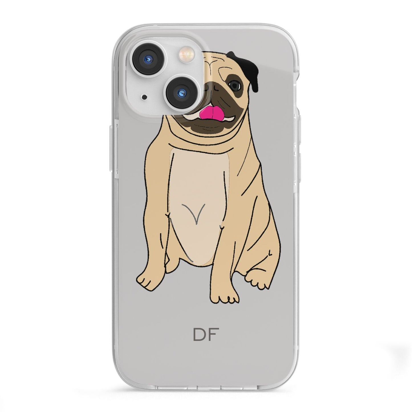 Personalised Initials Pug iPhone 13 Mini TPU Impact Case with White Edges