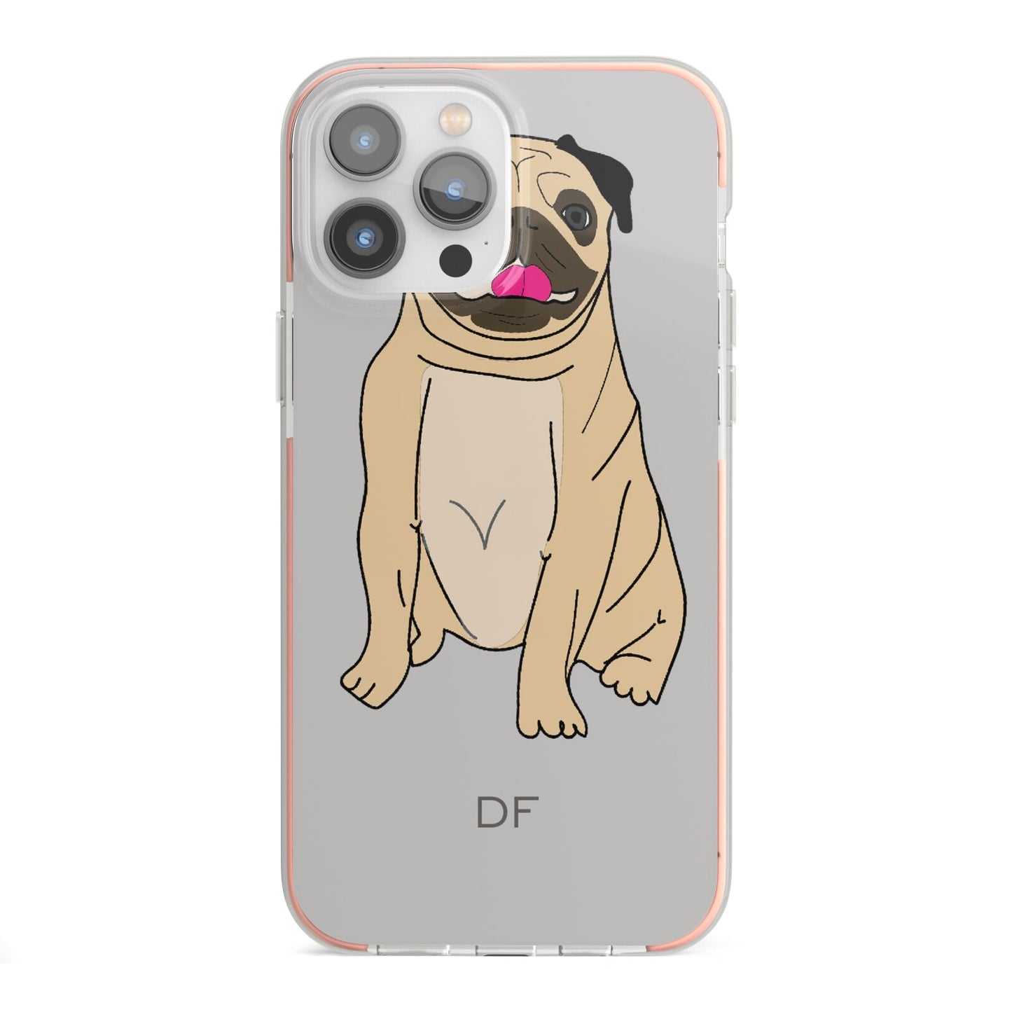 Personalised Initials Pug iPhone 13 Pro Max TPU Impact Case with Pink Edges