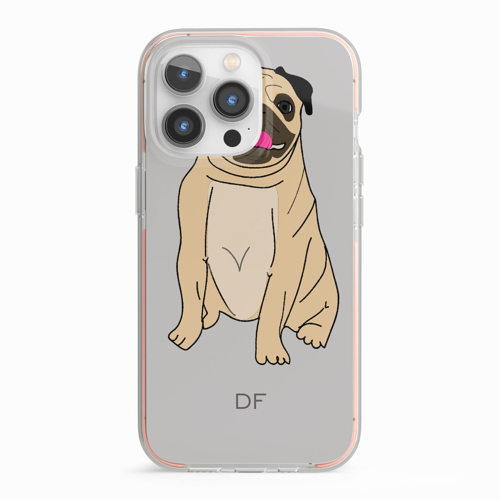 Personalised Initials Pug iPhone 13 Pro TPU Impact Case with Pink Edges