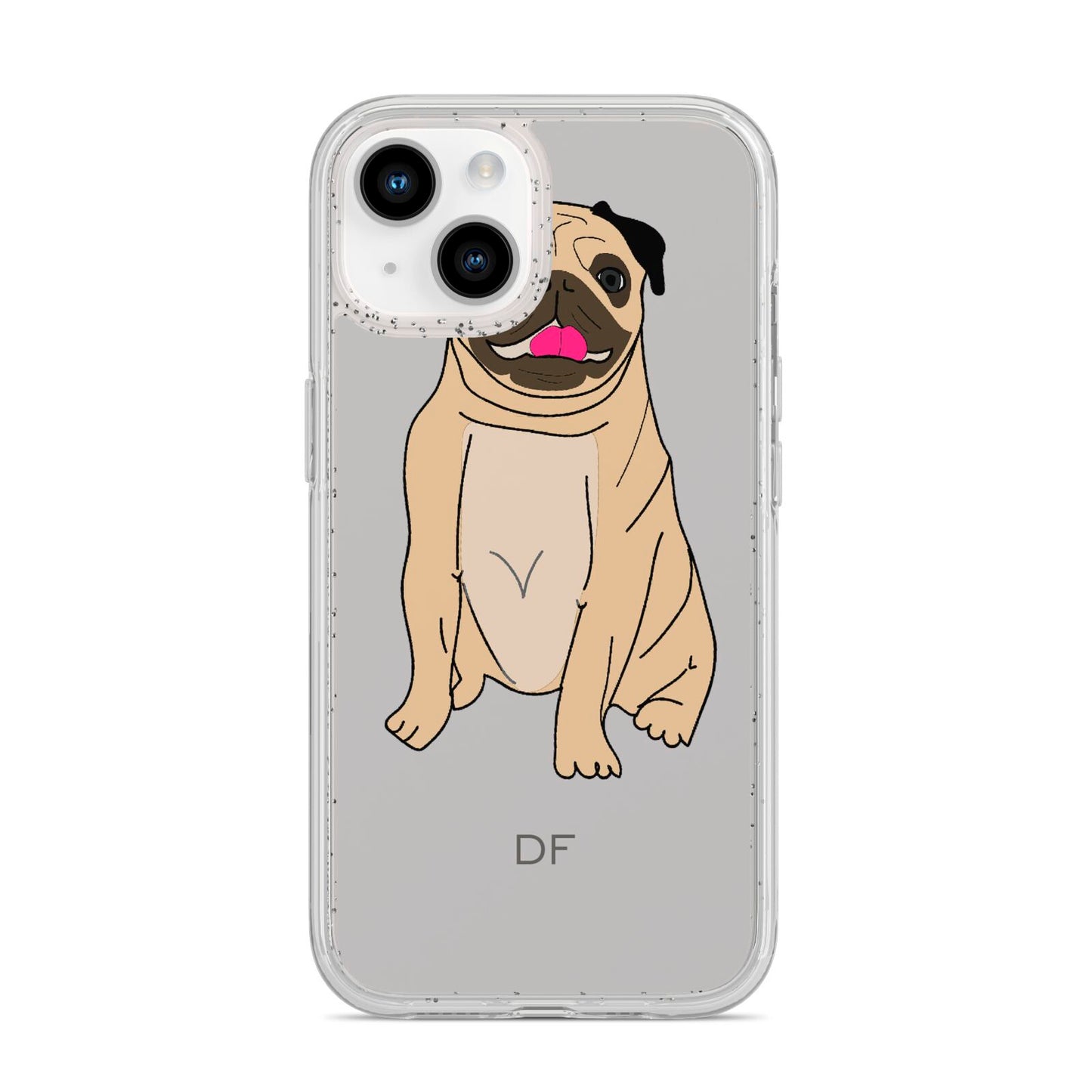 Personalised Initials Pug iPhone 14 Glitter Tough Case Starlight