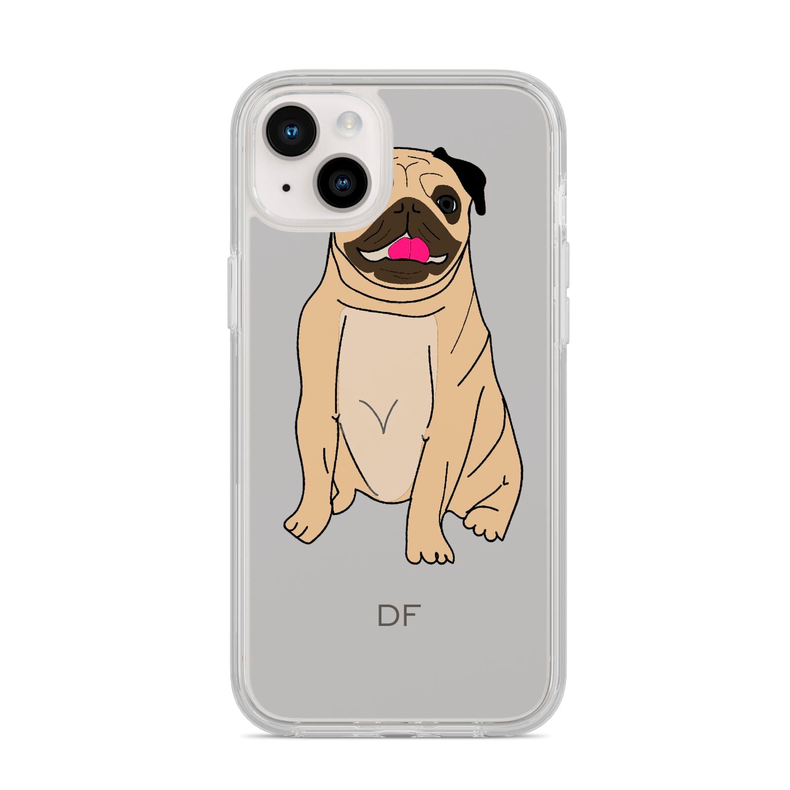 Personalised Initials Pug iPhone 14 Plus Clear Tough Case Starlight