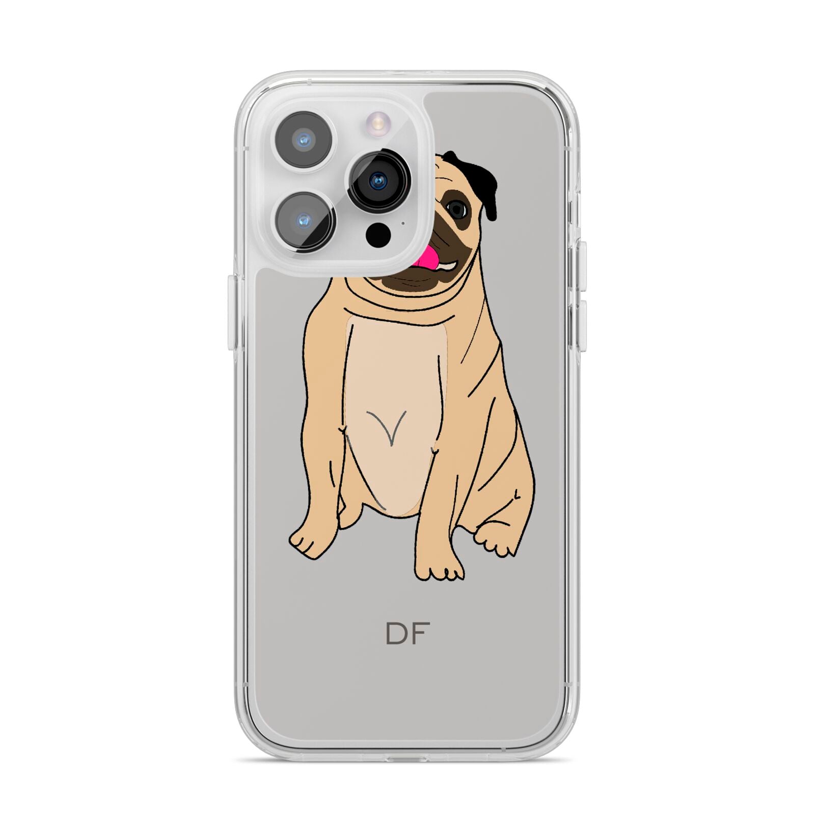 Personalised Initials Pug iPhone 14 Pro Max Clear Tough Case Silver