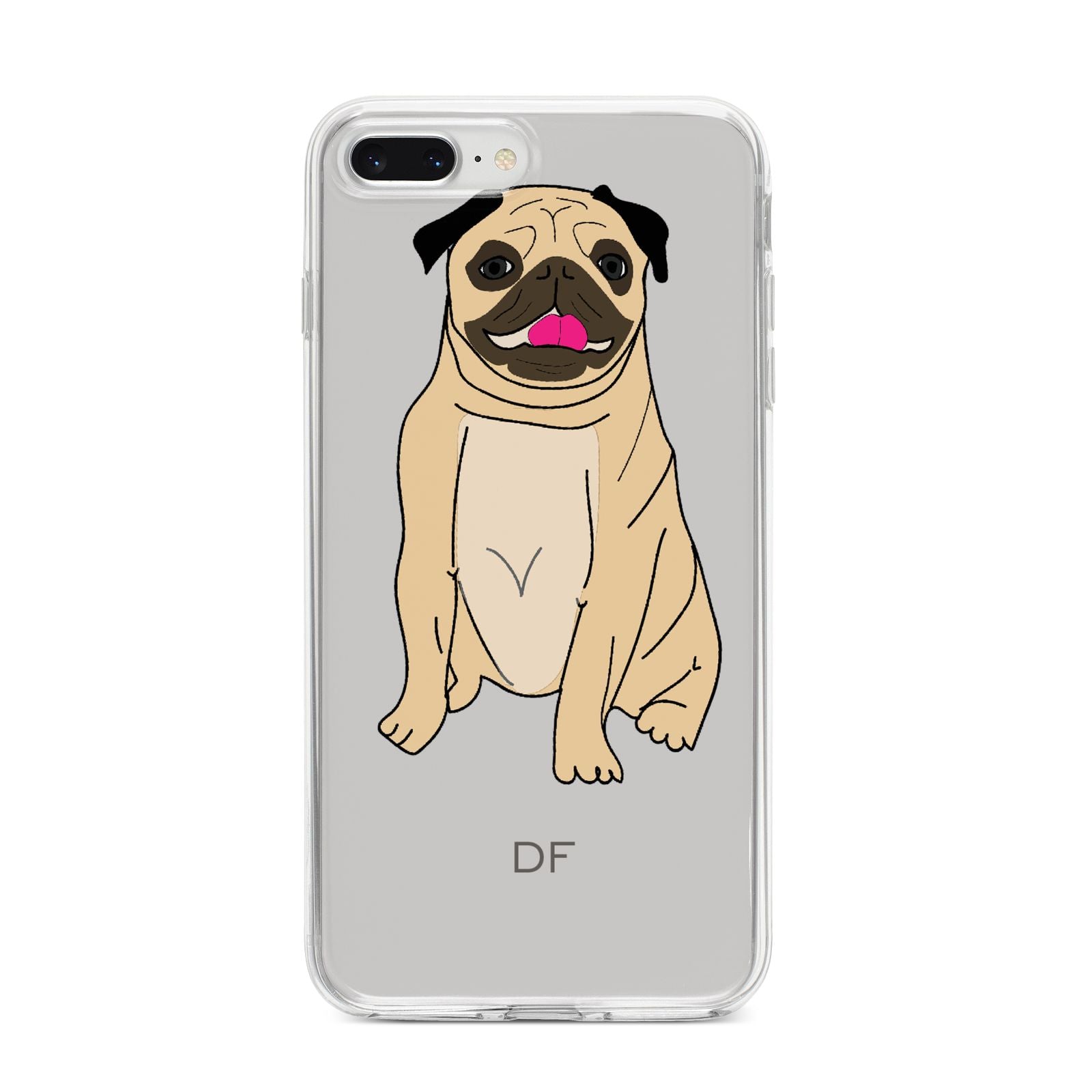 Personalised Initials Pug iPhone 8 Plus Bumper Case on Silver iPhone