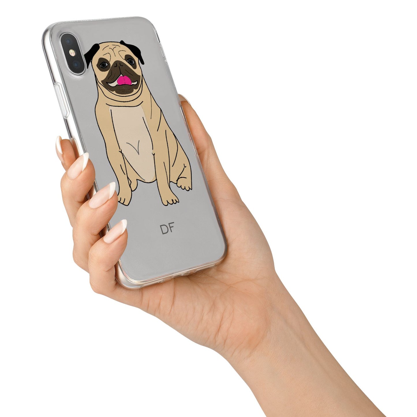 Personalised Initials Pug iPhone X Bumper Case on Silver iPhone Alternative Image 2