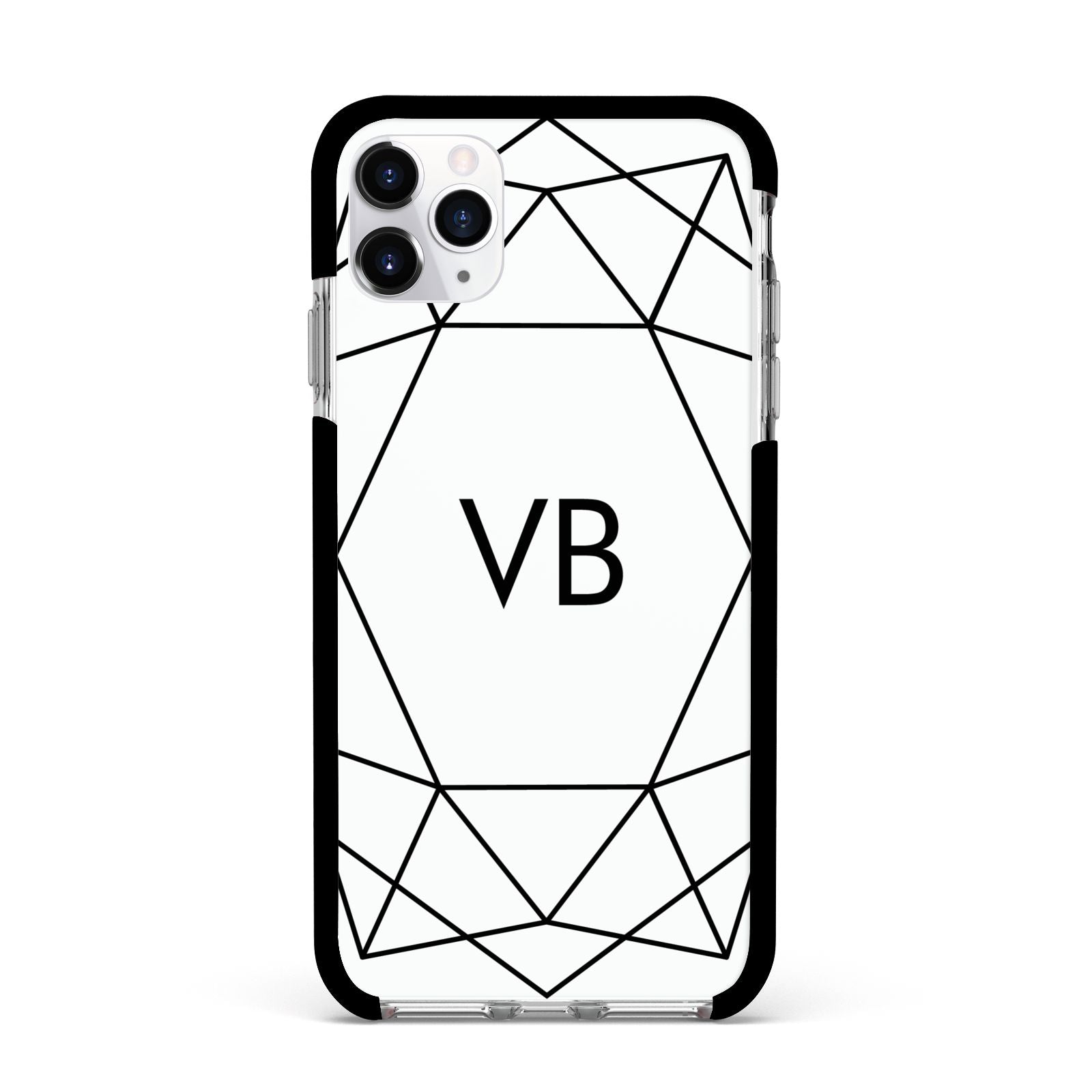 Personalised Initials White Geometric Apple iPhone 11 Pro Max in Silver with Black Impact Case