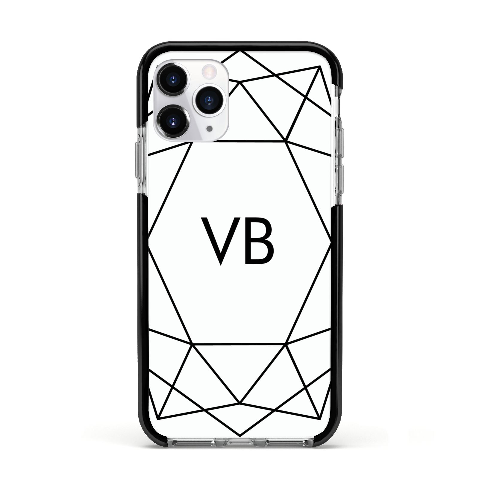 Personalised Initials White Geometric Apple iPhone 11 Pro in Silver with Black Impact Case