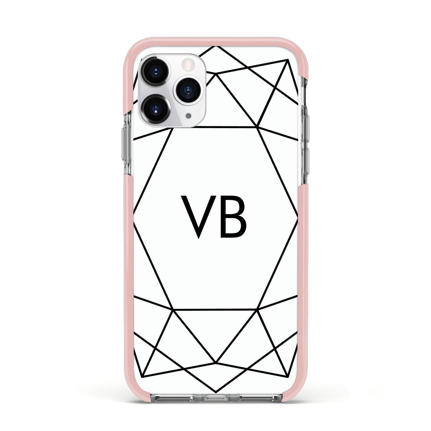 Personalised Initials White Geometric Apple iPhone 11 Pro in Silver with Pink Impact Case