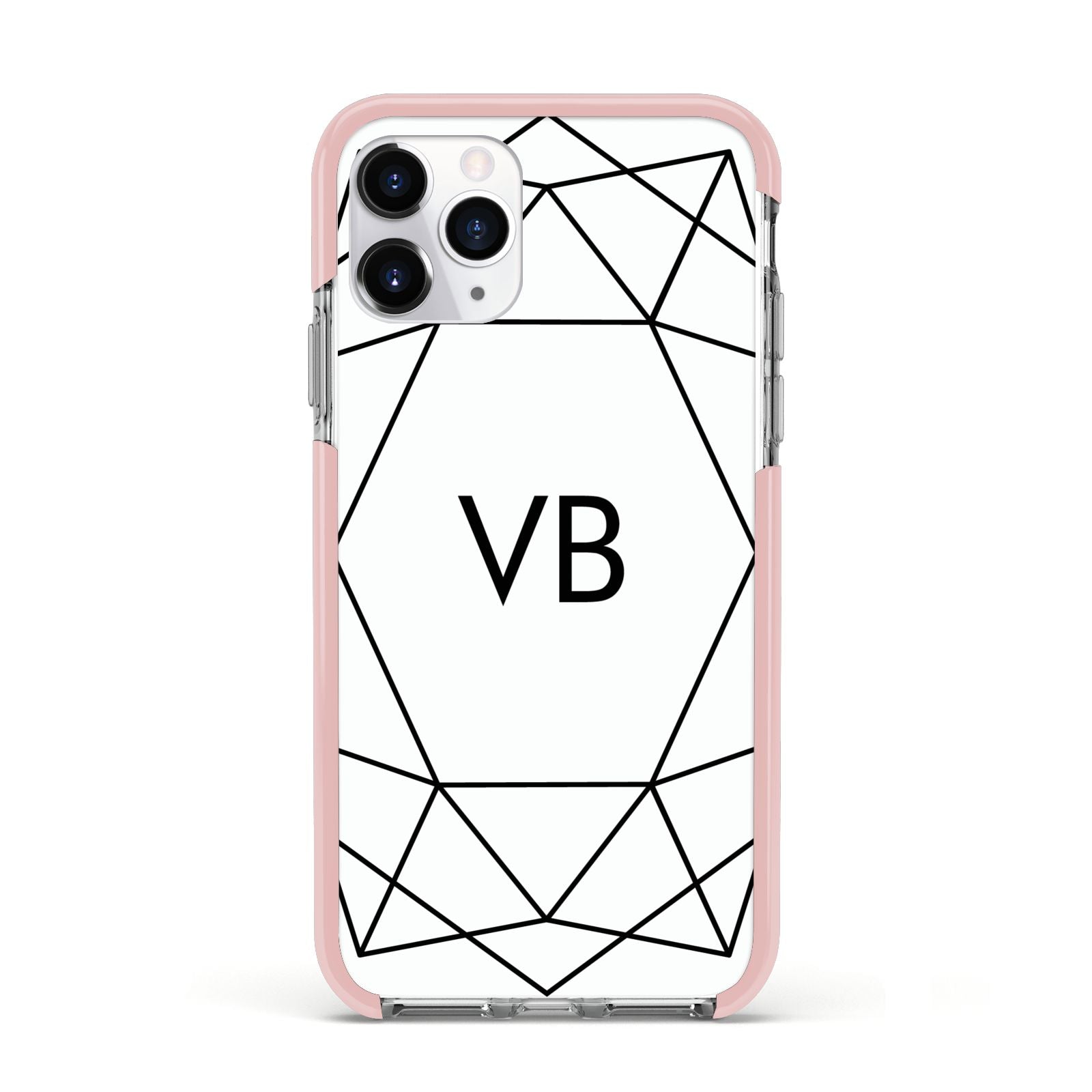 Personalised Initials White Geometric Apple iPhone 11 Pro in Silver with Pink Impact Case