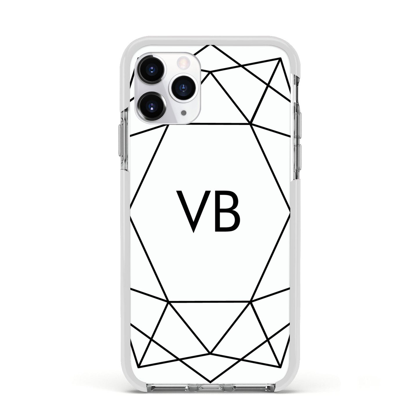 Personalised Initials White Geometric Apple iPhone 11 Pro in Silver with White Impact Case