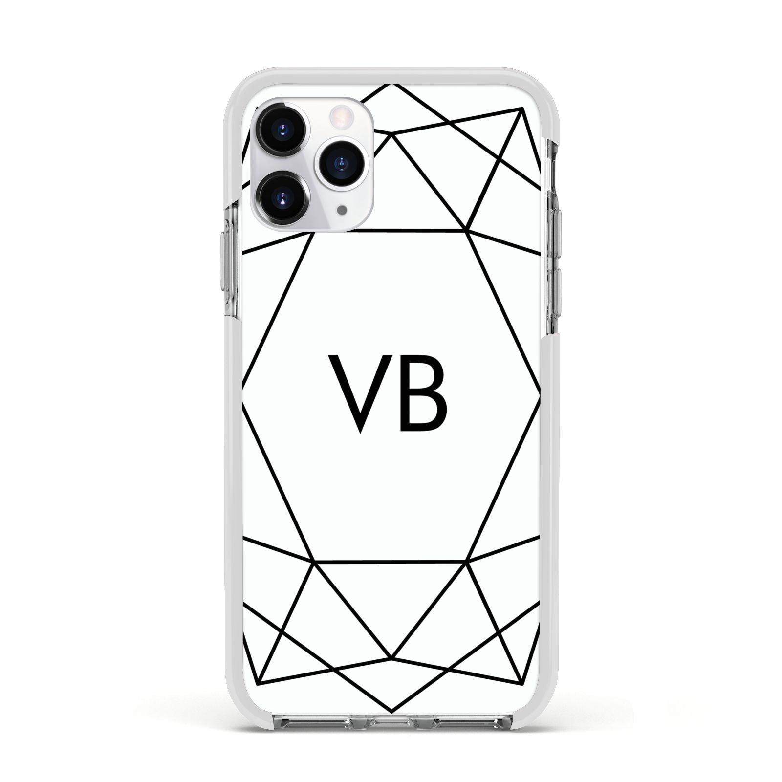 Personalised Initials White Geometric Apple iPhone 11 Pro in Silver with White Impact Case