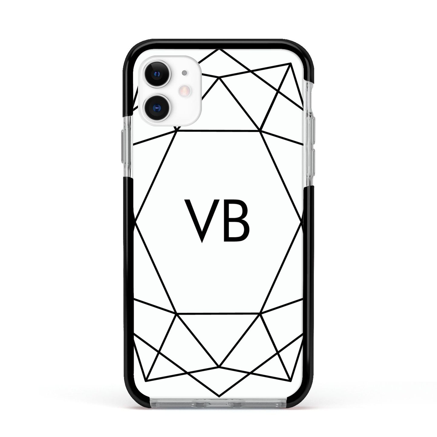 Personalised Initials White Geometric Apple iPhone 11 in White with Black Impact Case