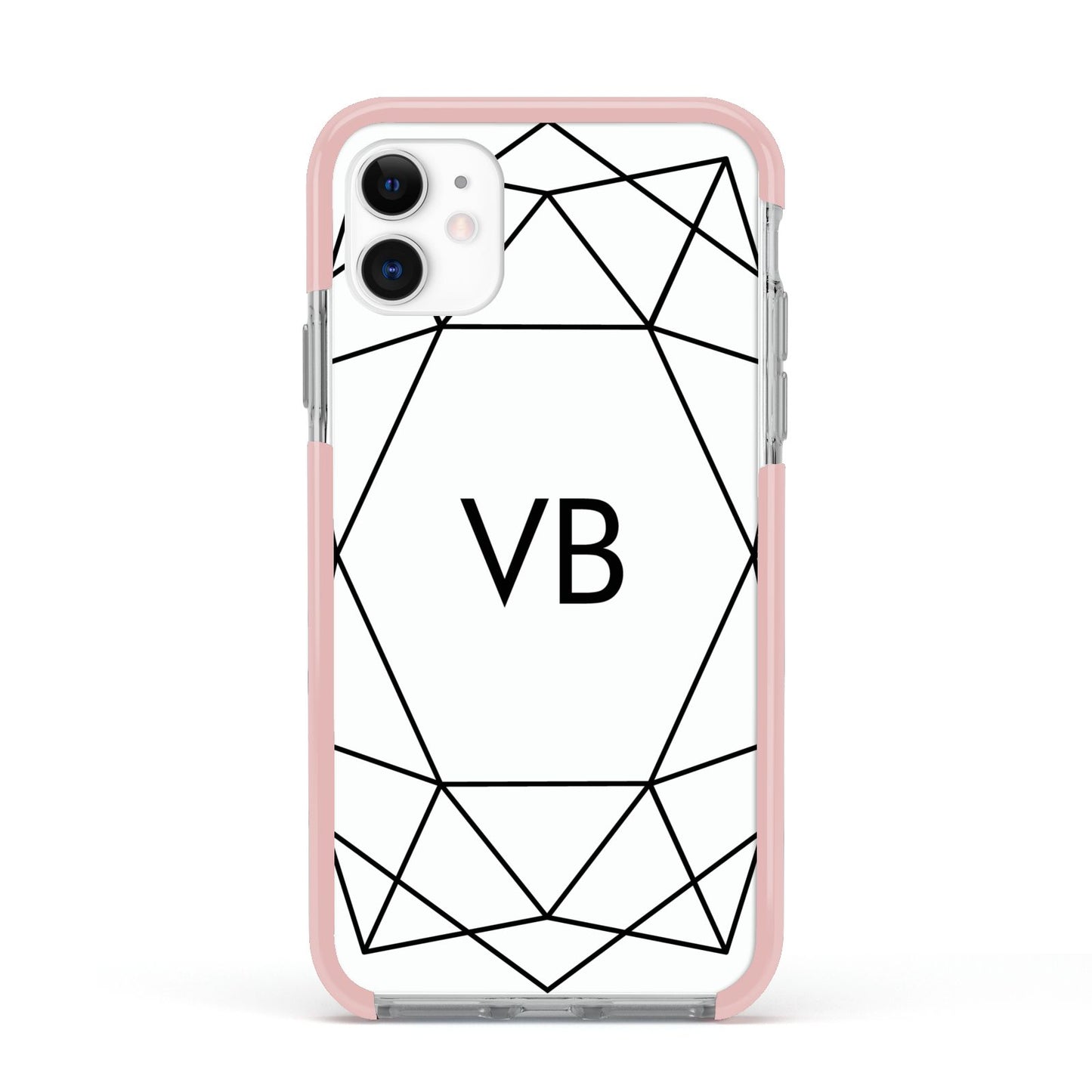 Personalised Initials White Geometric Apple iPhone 11 in White with Pink Impact Case