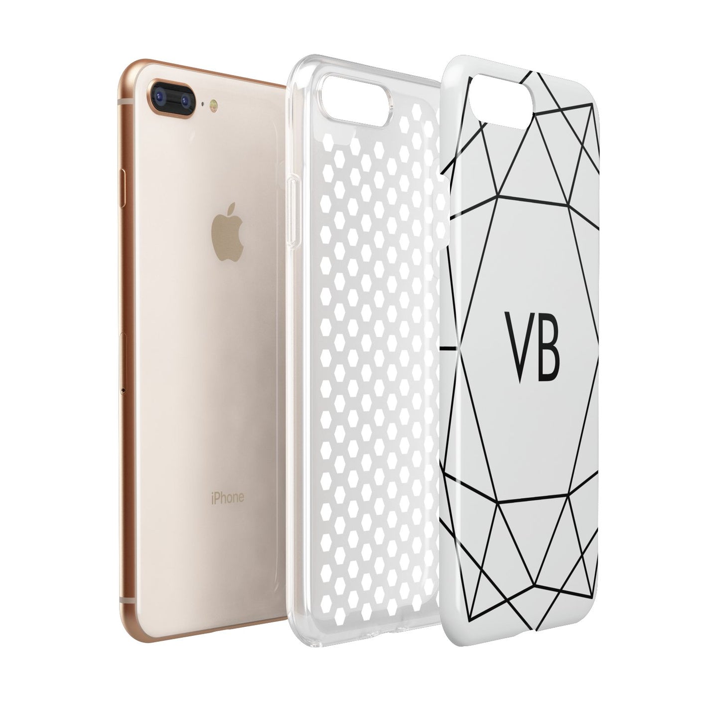 Personalised Initials White Geometric Apple iPhone 7 8 Plus 3D Tough Case Expanded View