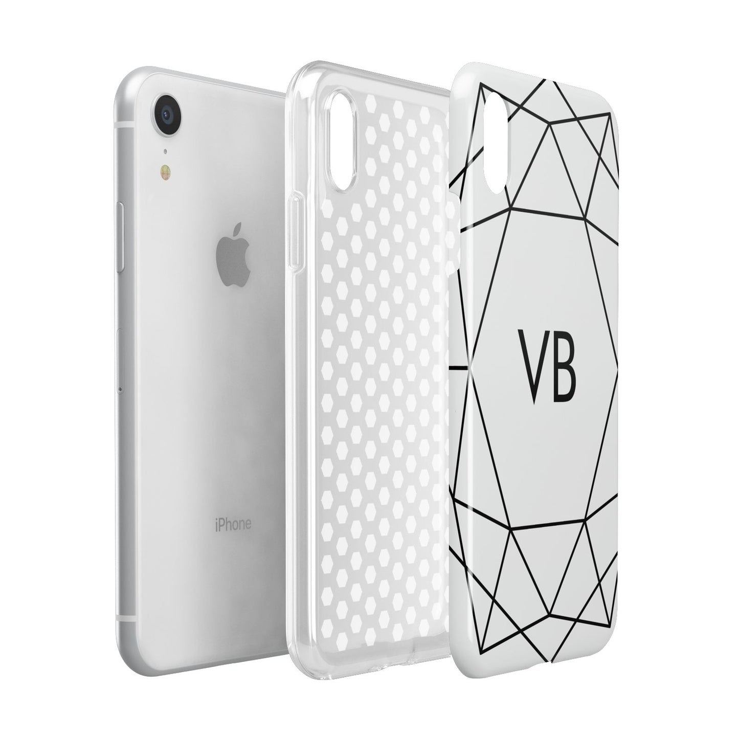 Personalised Initials White Geometric Apple iPhone XR White 3D Tough Case Expanded view