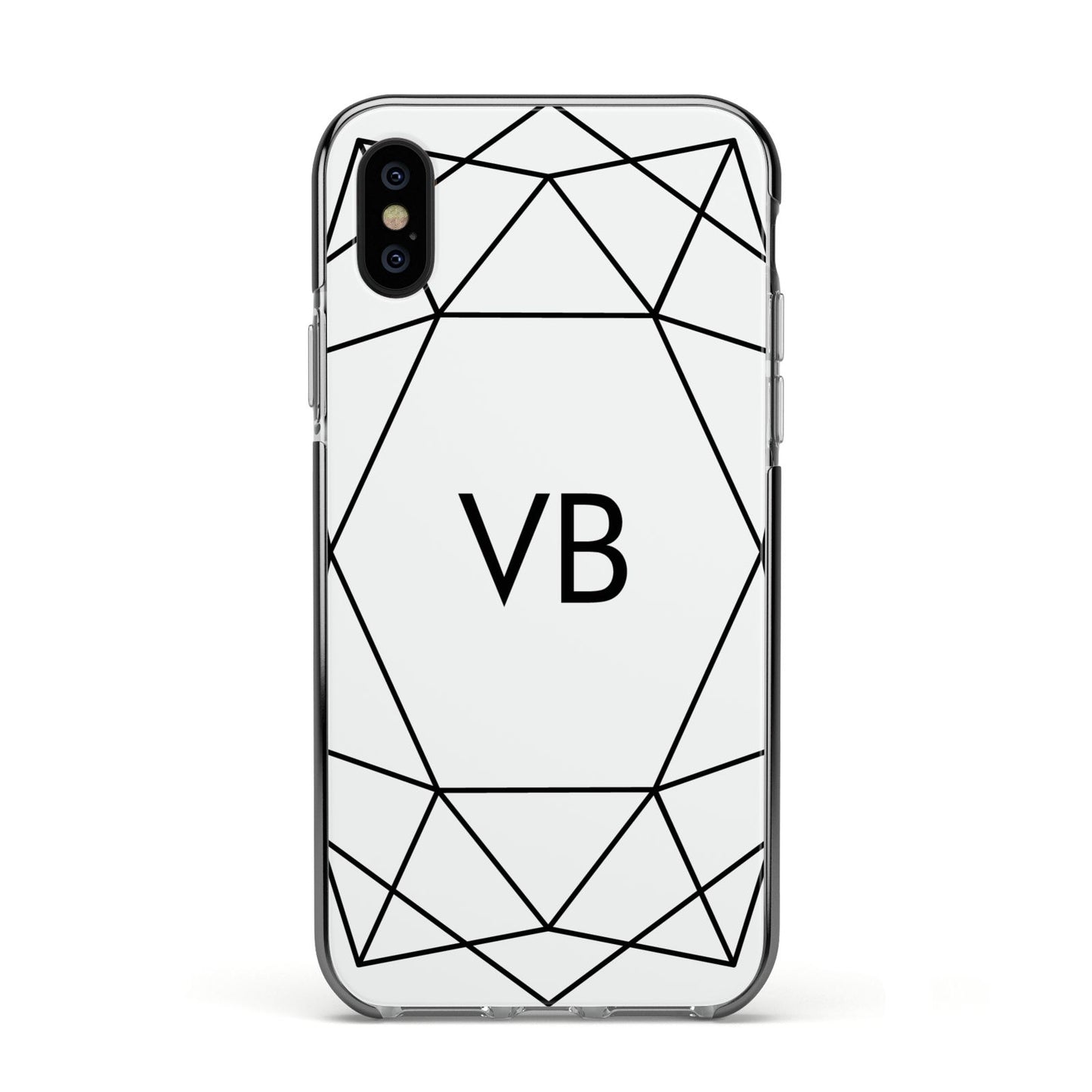 Personalised Initials White Geometric Apple iPhone Xs Impact Case Black Edge on Black Phone