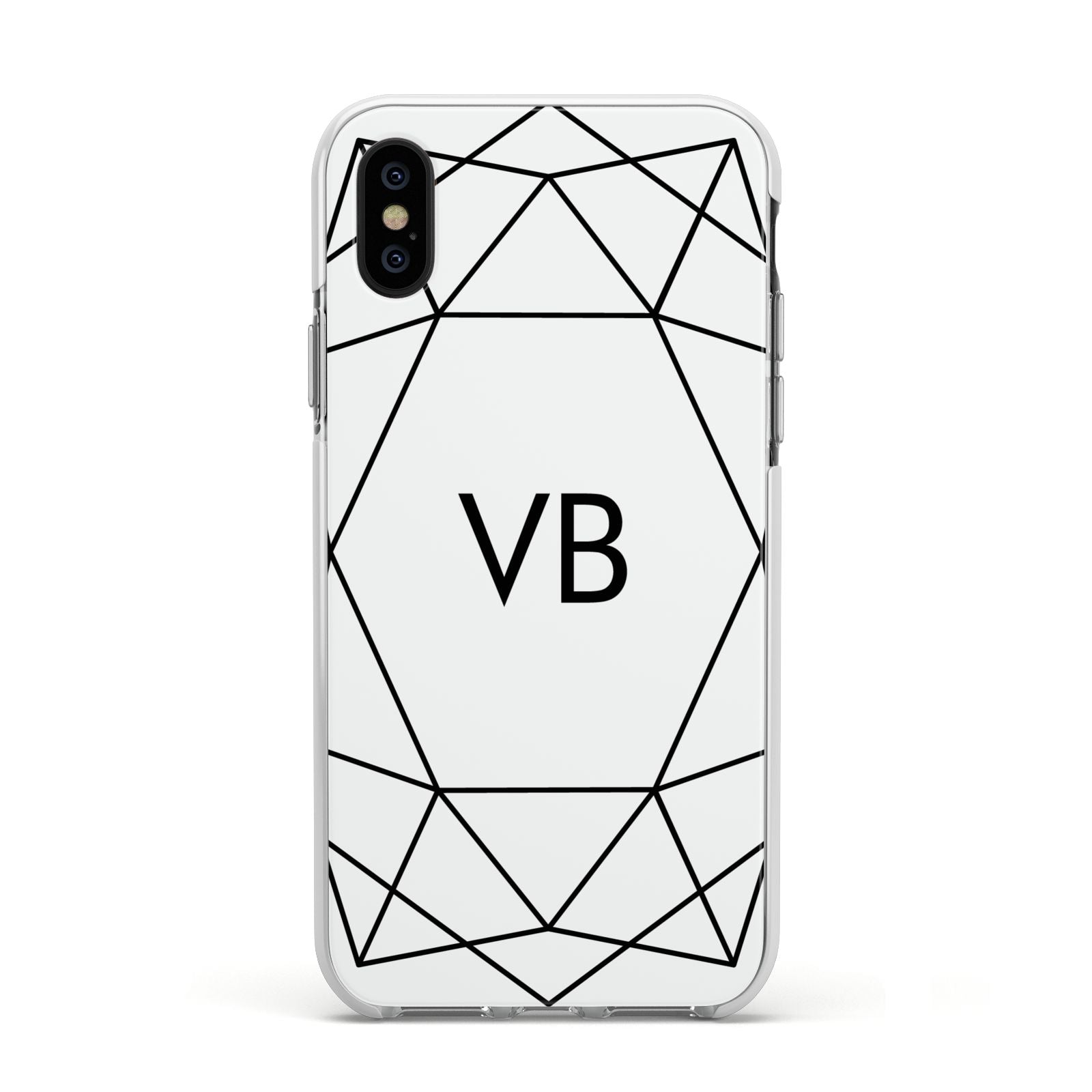 Personalised Initials White Geometric Apple iPhone Xs Impact Case White Edge on Black Phone