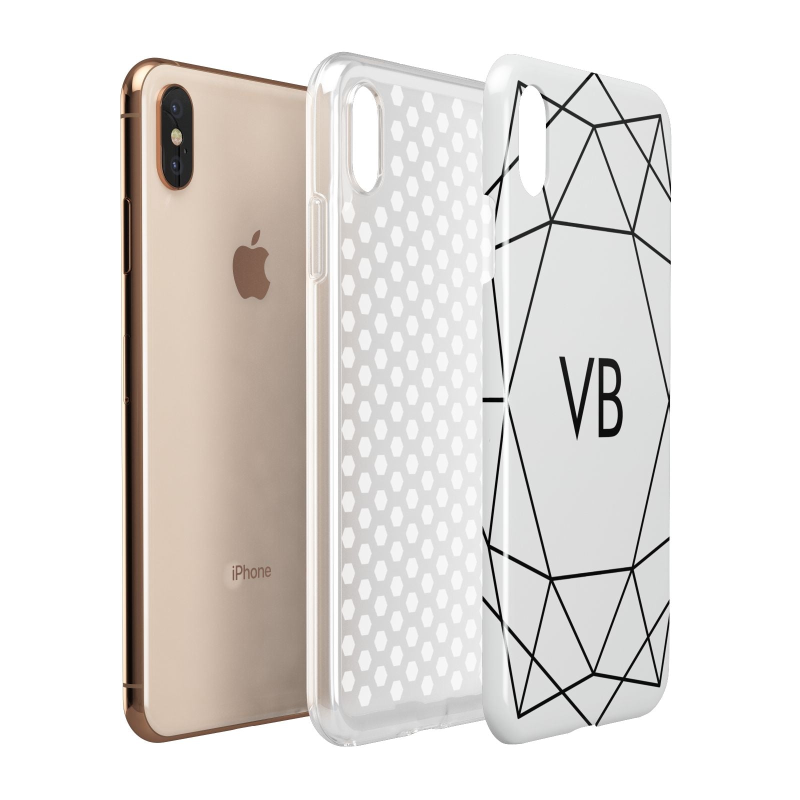 Personalised Initials White Geometric Apple iPhone Xs Max 3D Tough Case Expanded View