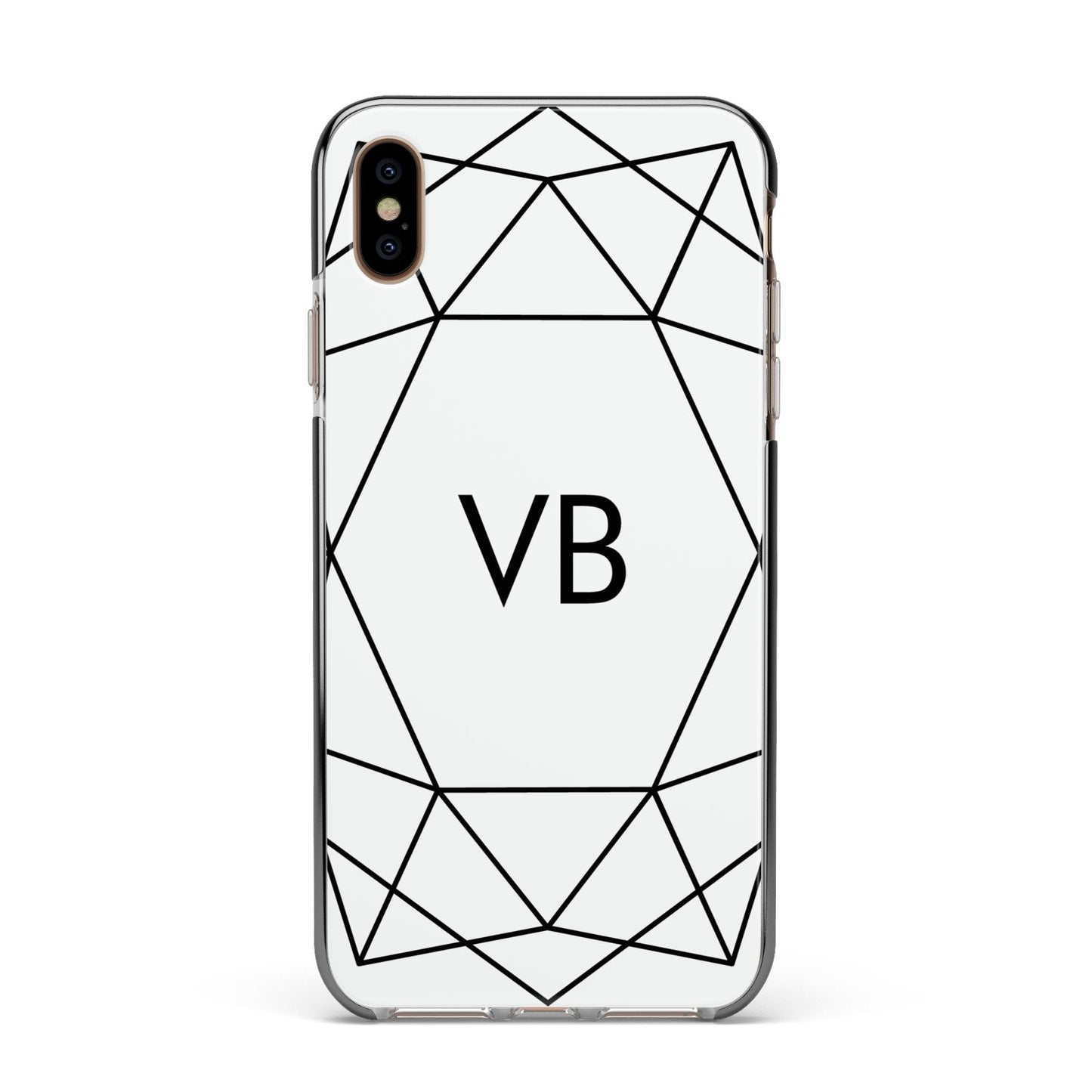 Personalised Initials White Geometric Apple iPhone Xs Max Impact Case Black Edge on Gold Phone