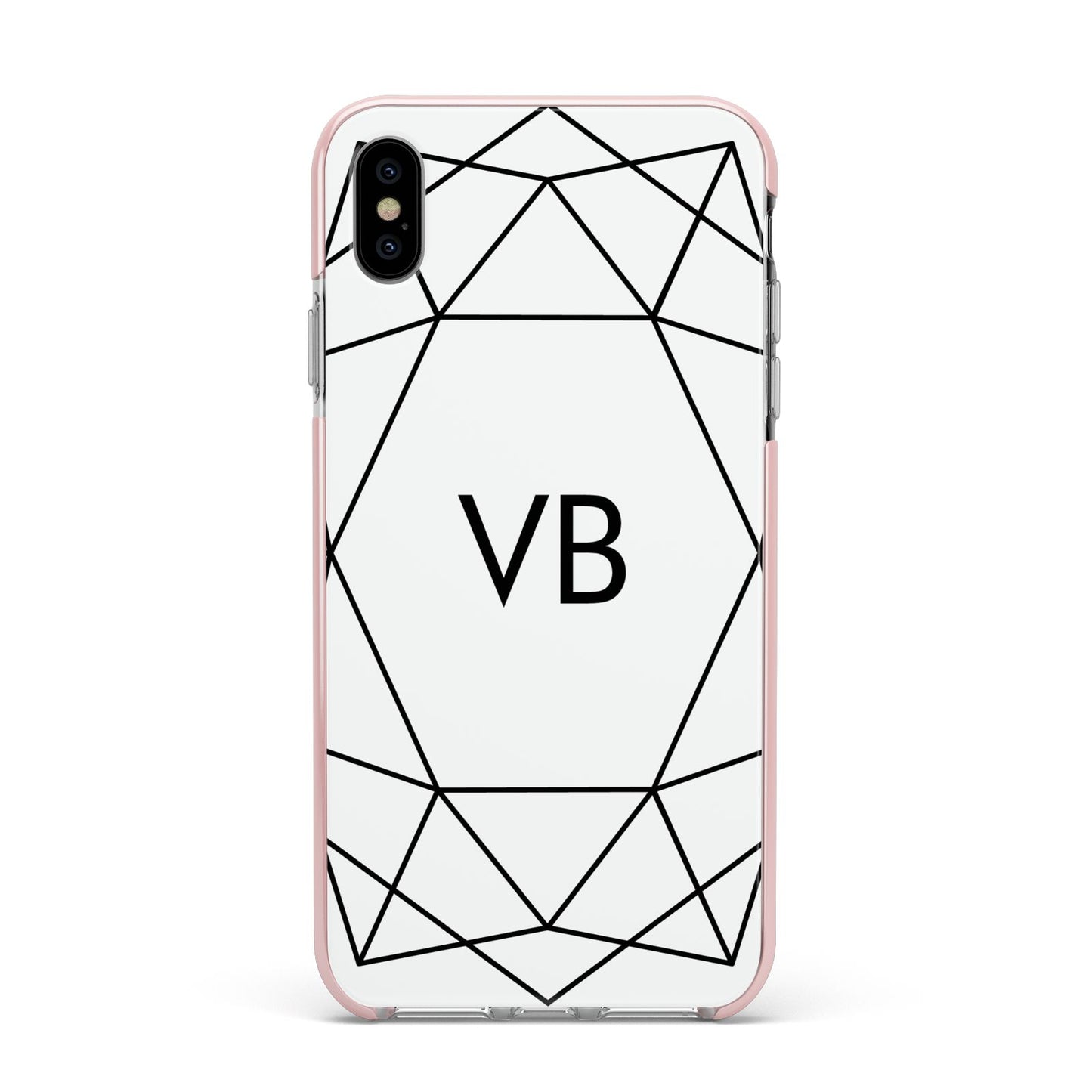 Personalised Initials White Geometric Apple iPhone Xs Max Impact Case Pink Edge on Silver Phone