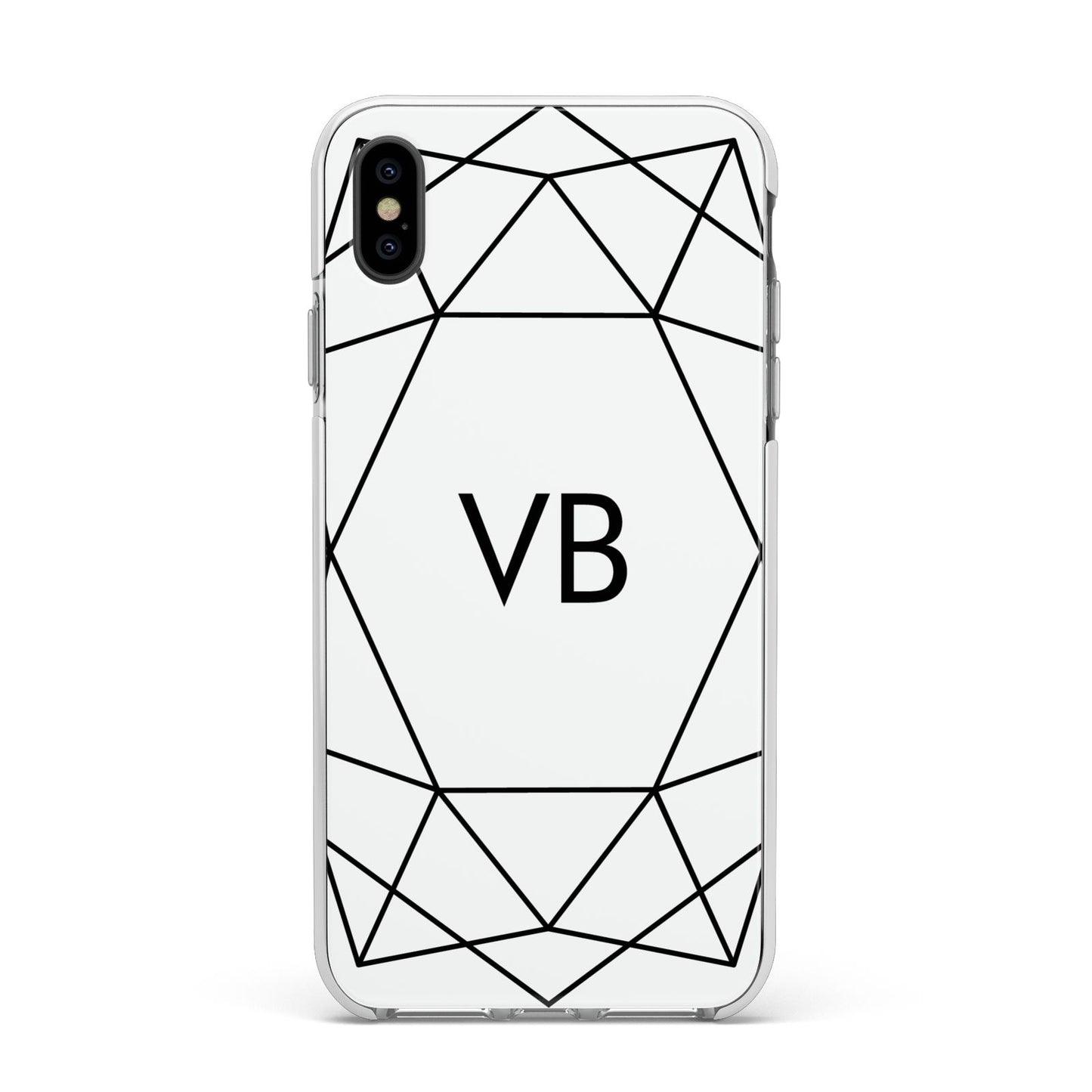 Personalised Initials White Geometric Apple iPhone Xs Max Impact Case White Edge on Black Phone